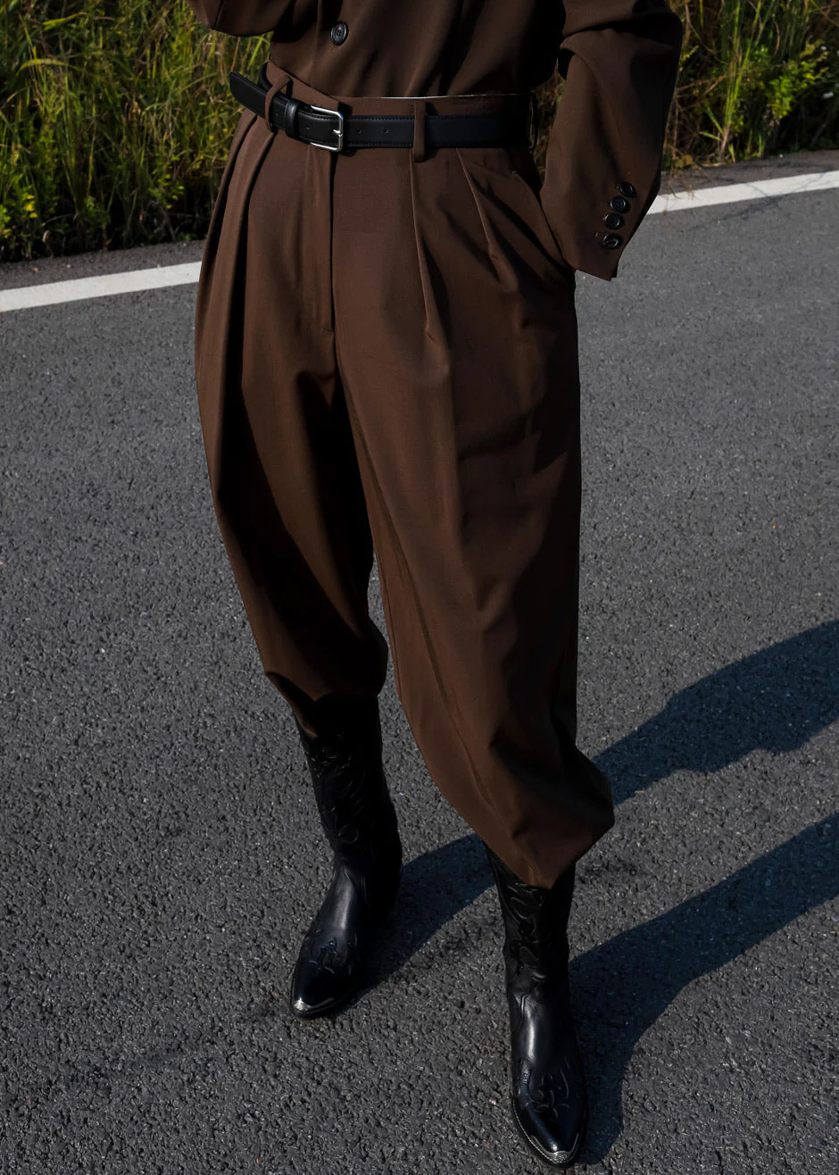 Tansy Pleated Trousers - Chocolate - Image 9