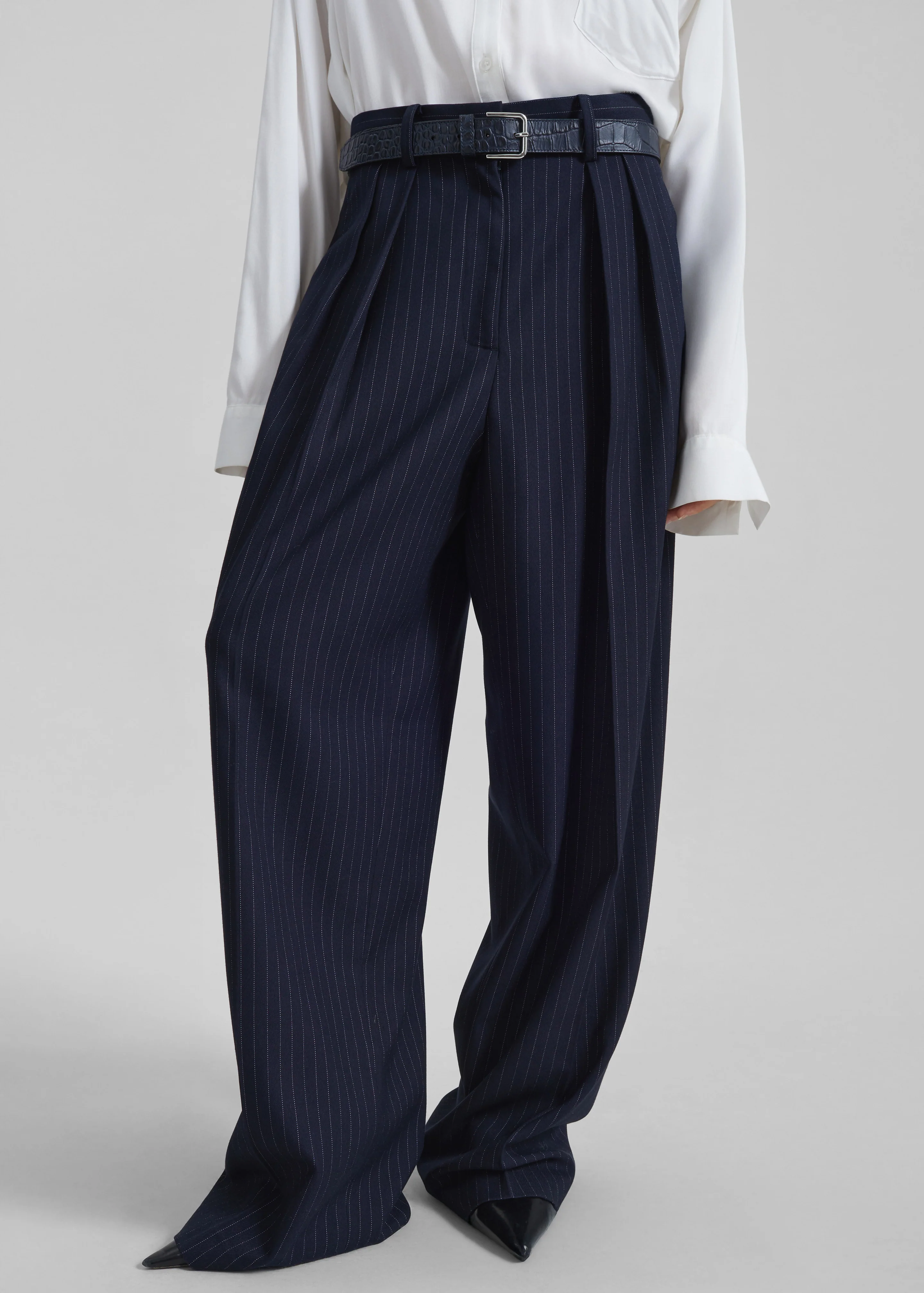 Tansy Pleated Trousers - Navy Pinstripe - Image 6