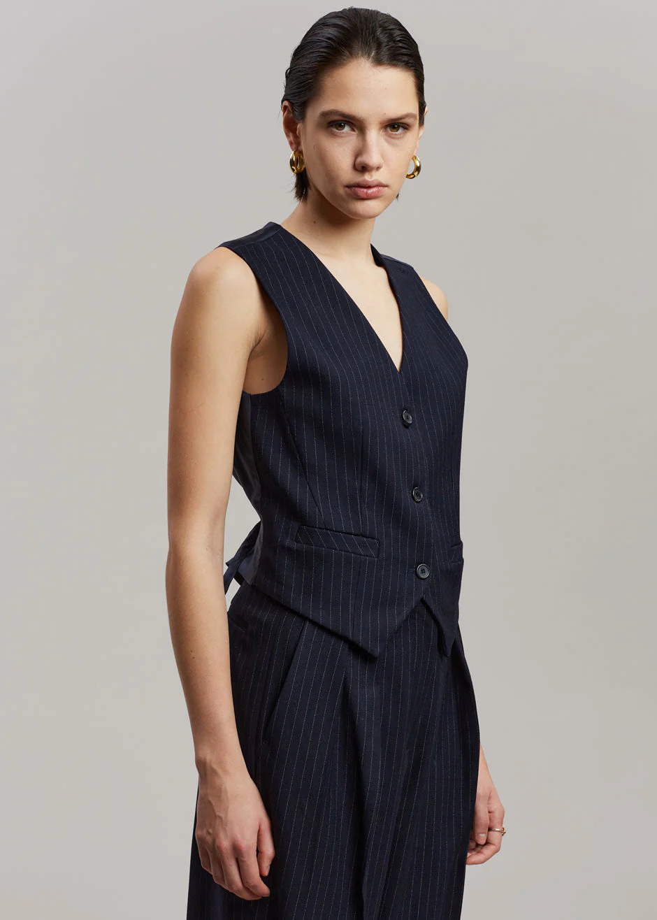 Tansy Tailored Vest - Navy Pinstripe - Image 4