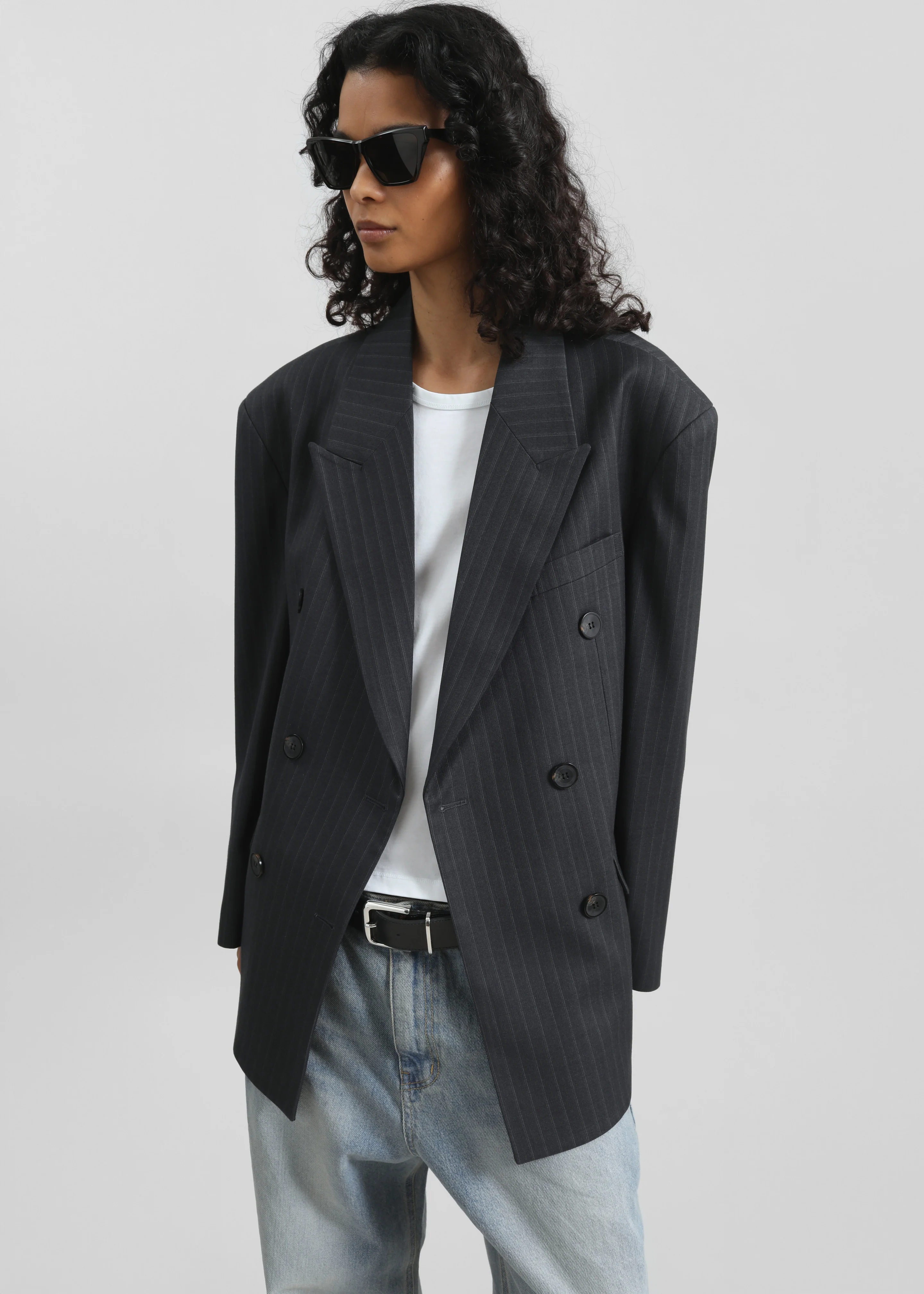 Tarbert Double-Breasted Blazer - Grey/White Pinstripe