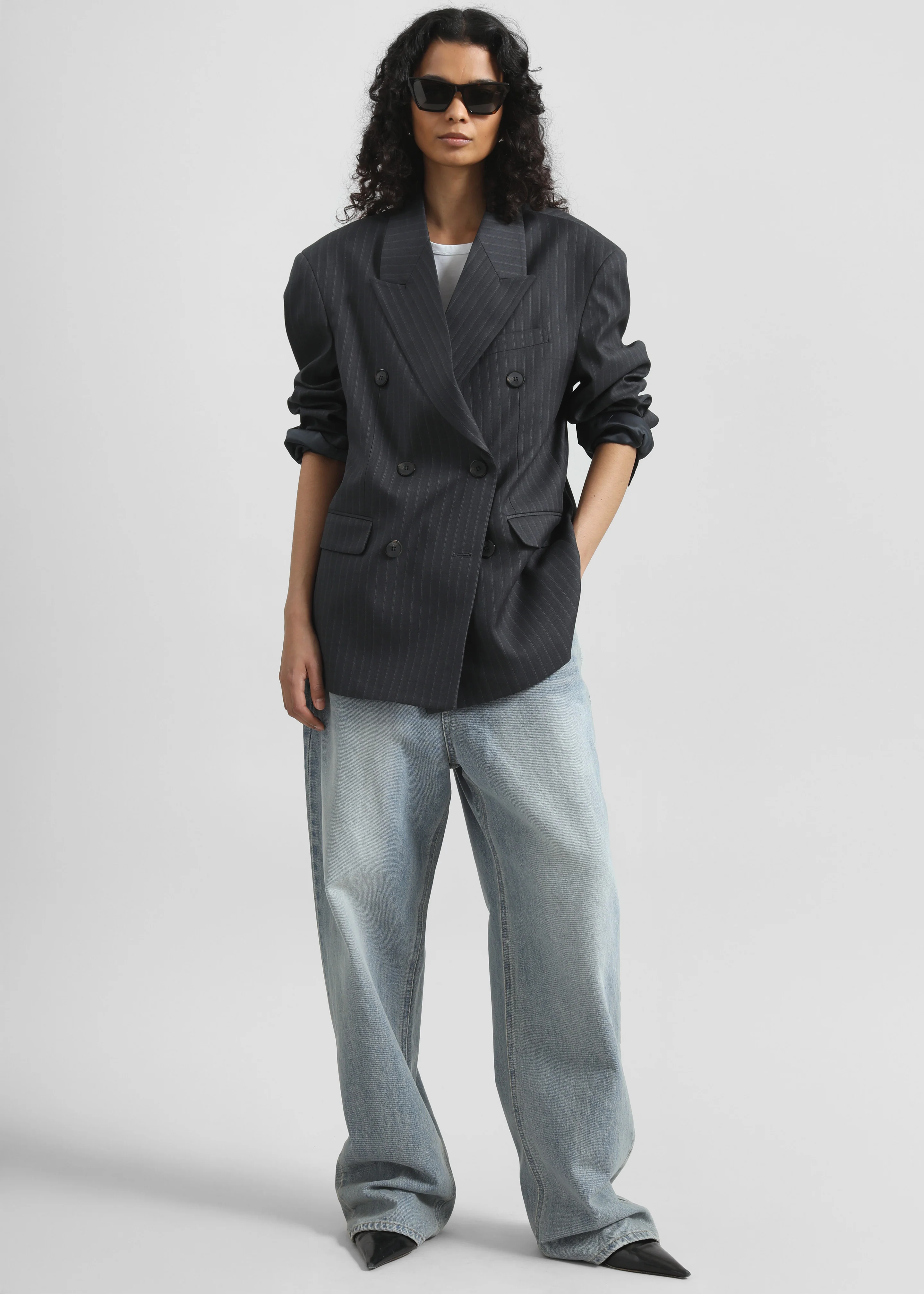 Tarbert Double-Breasted Blazer - Grey/White Pinstripe - Image 2