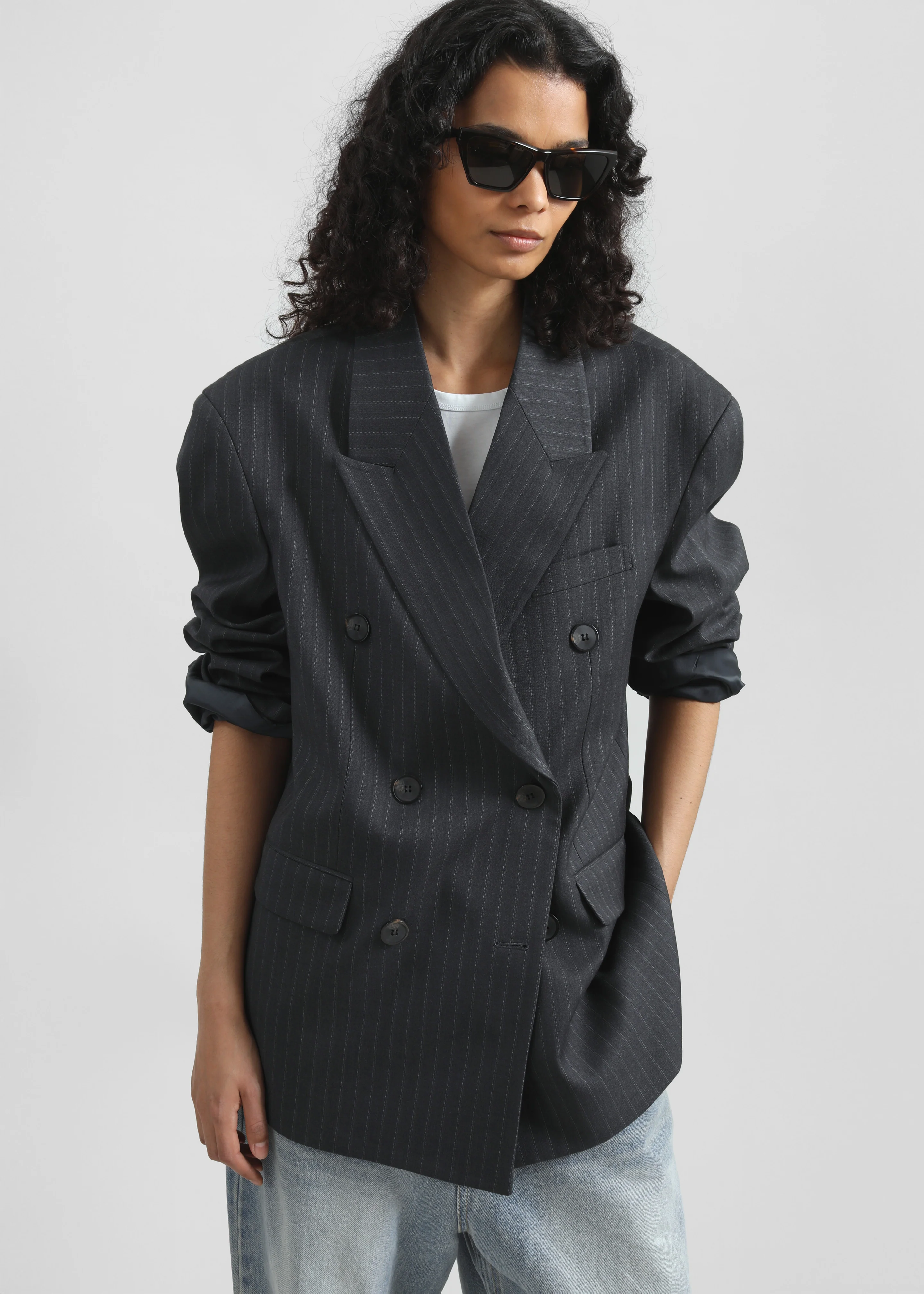 Tarbert Double-Breasted Blazer - Grey/White Pinstripe - Image 6