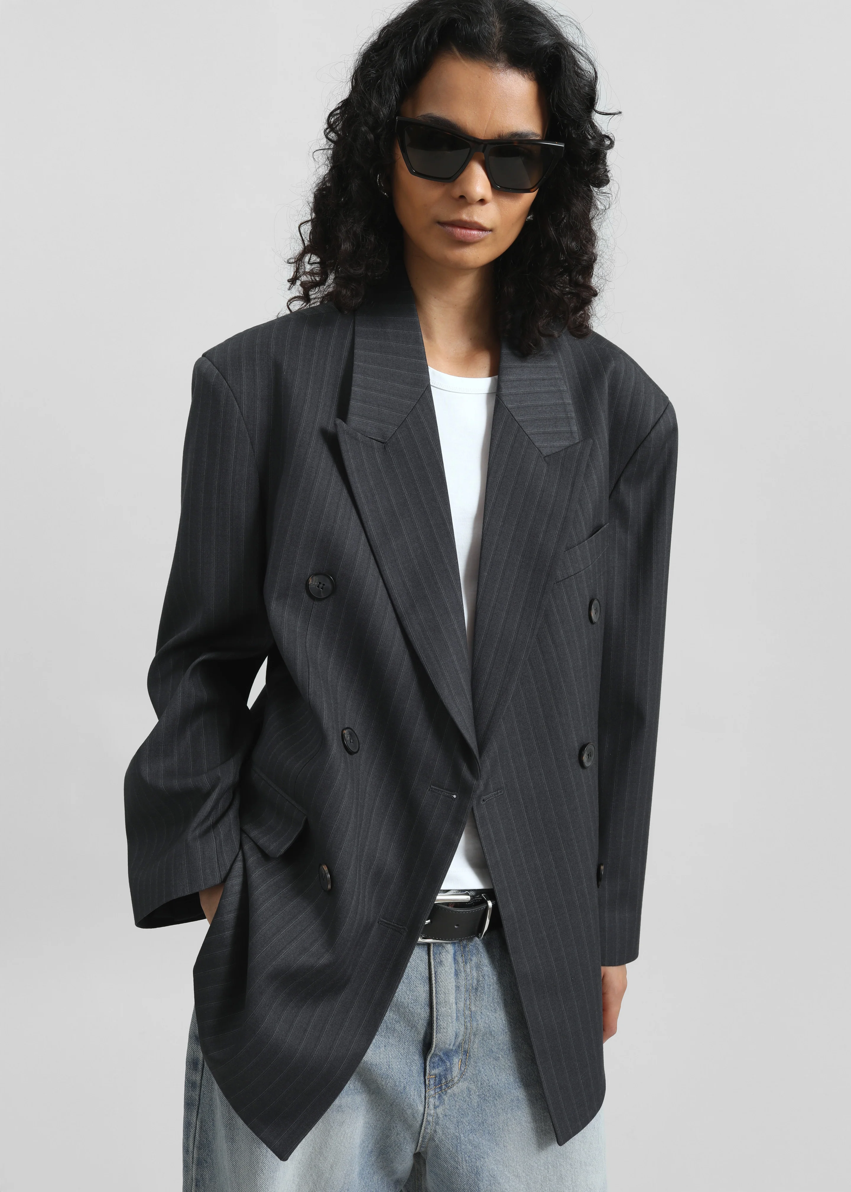 Tarbert Double-Breasted Blazer - Grey/White Pinstripe - Image 8