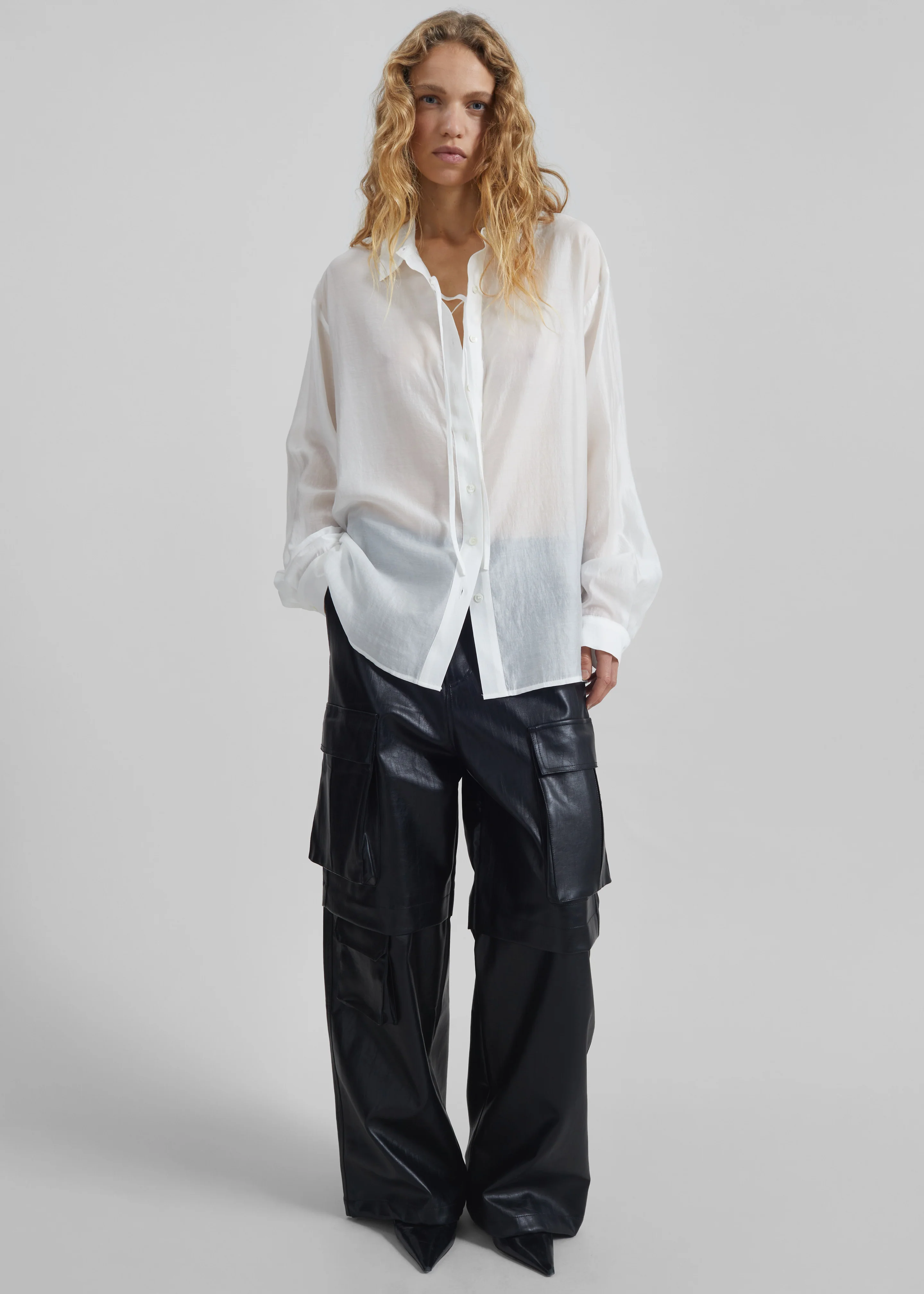 Tarra Tie-Front Sheer Shirt - White - Image 2