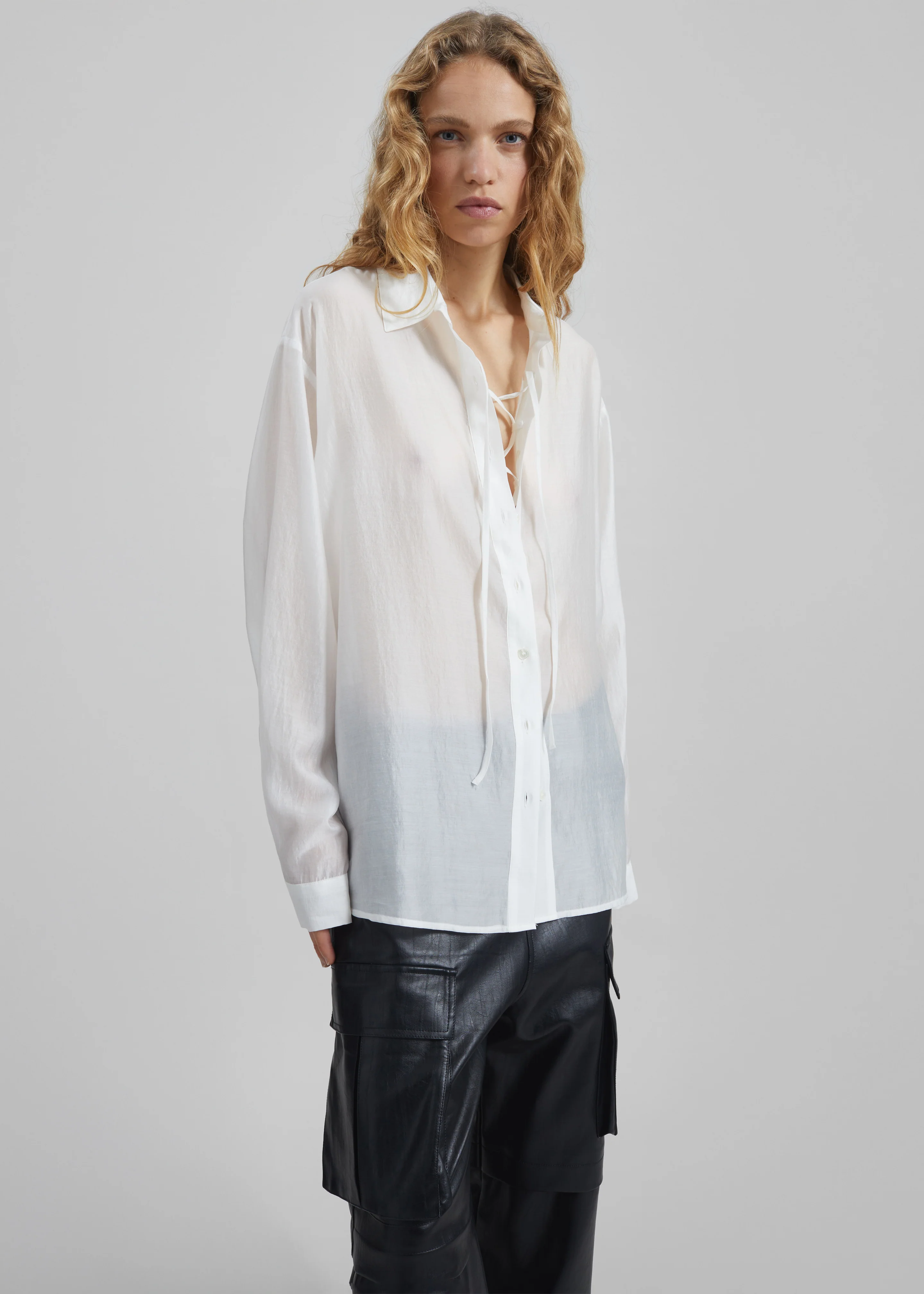 Tarra Tie-Front Sheer Shirt - White - Image 6