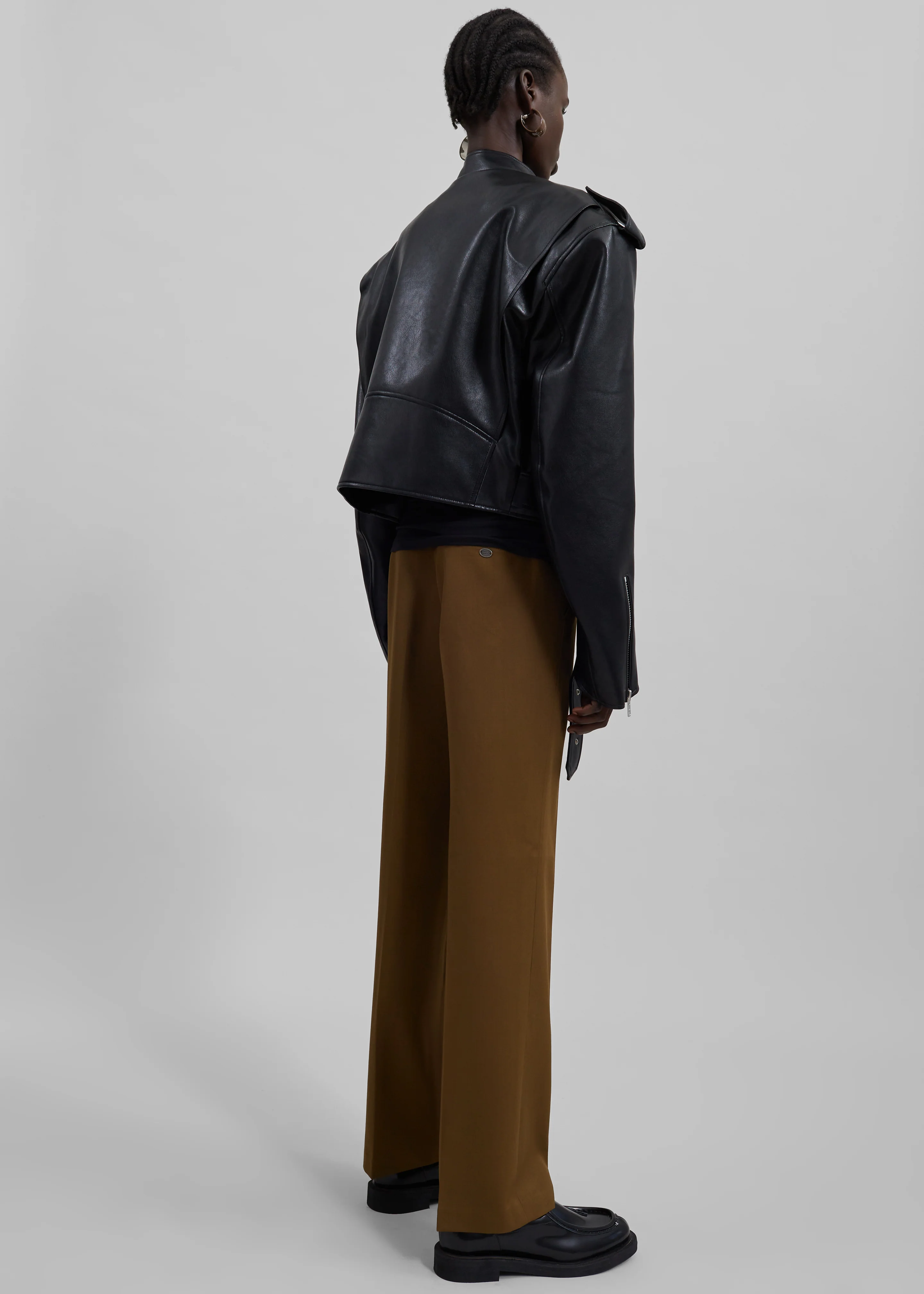 Teagan Boxy Faux Leather Jacket - Black - Image 10