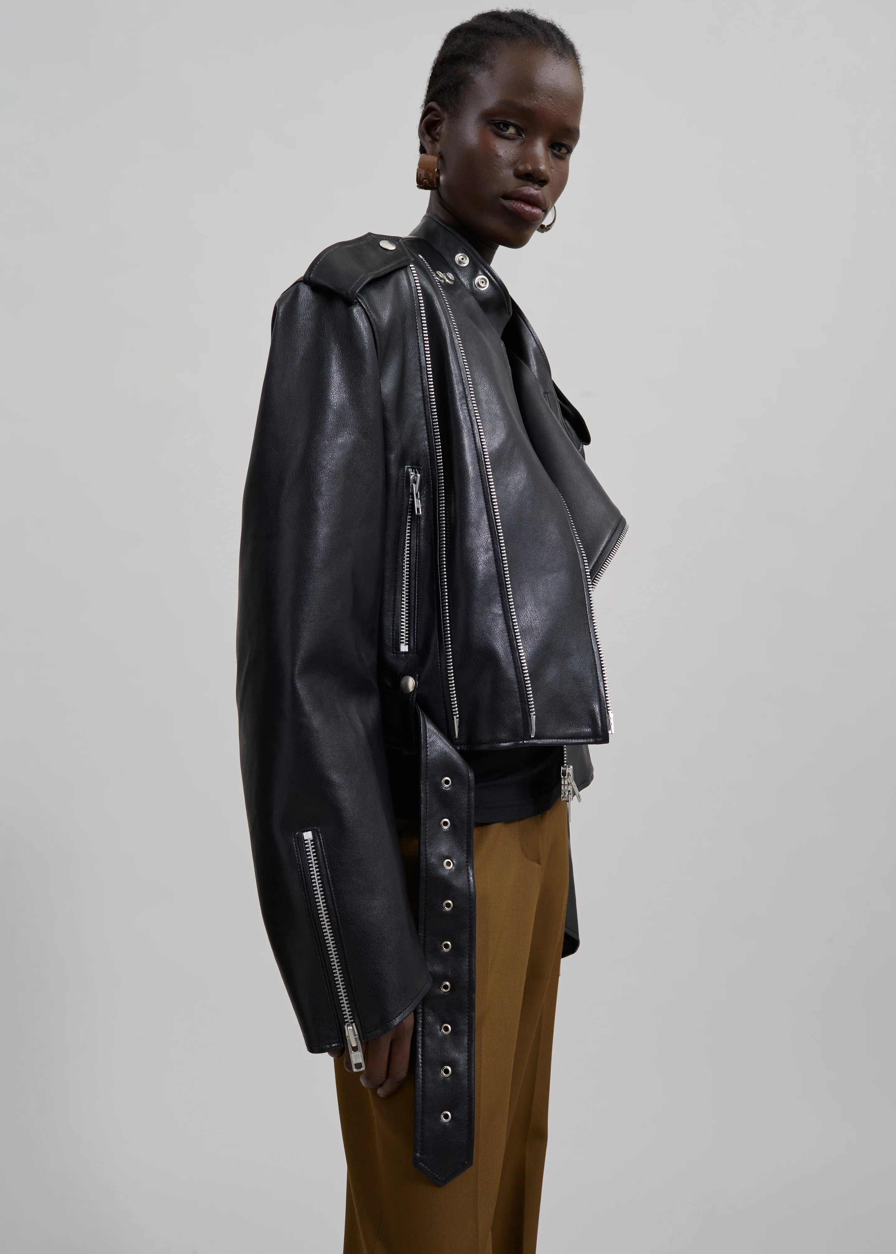Teagan Boxy Faux Leather Jacket - Black - Image 2