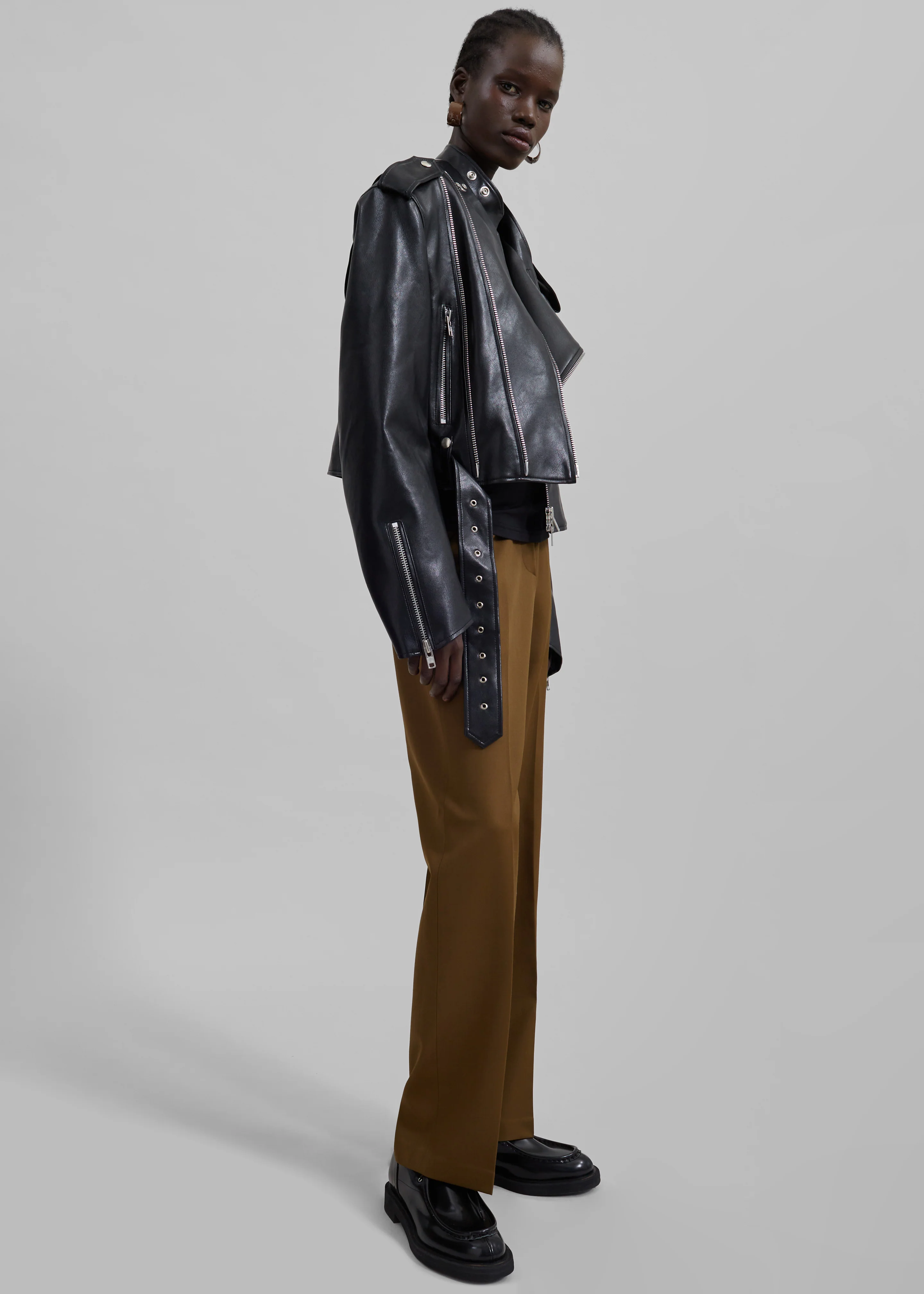 Teagan Boxy Faux Leather Jacket - Black - Image 6