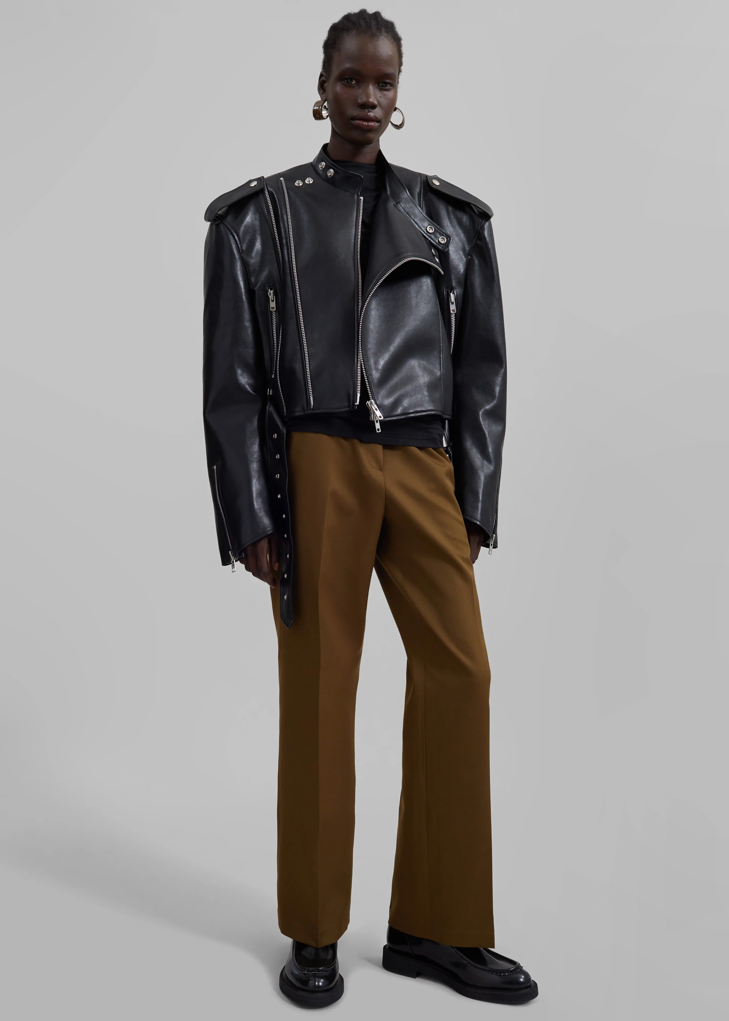 Teagan Boxy Faux Leather Jacket - Black - Image 8