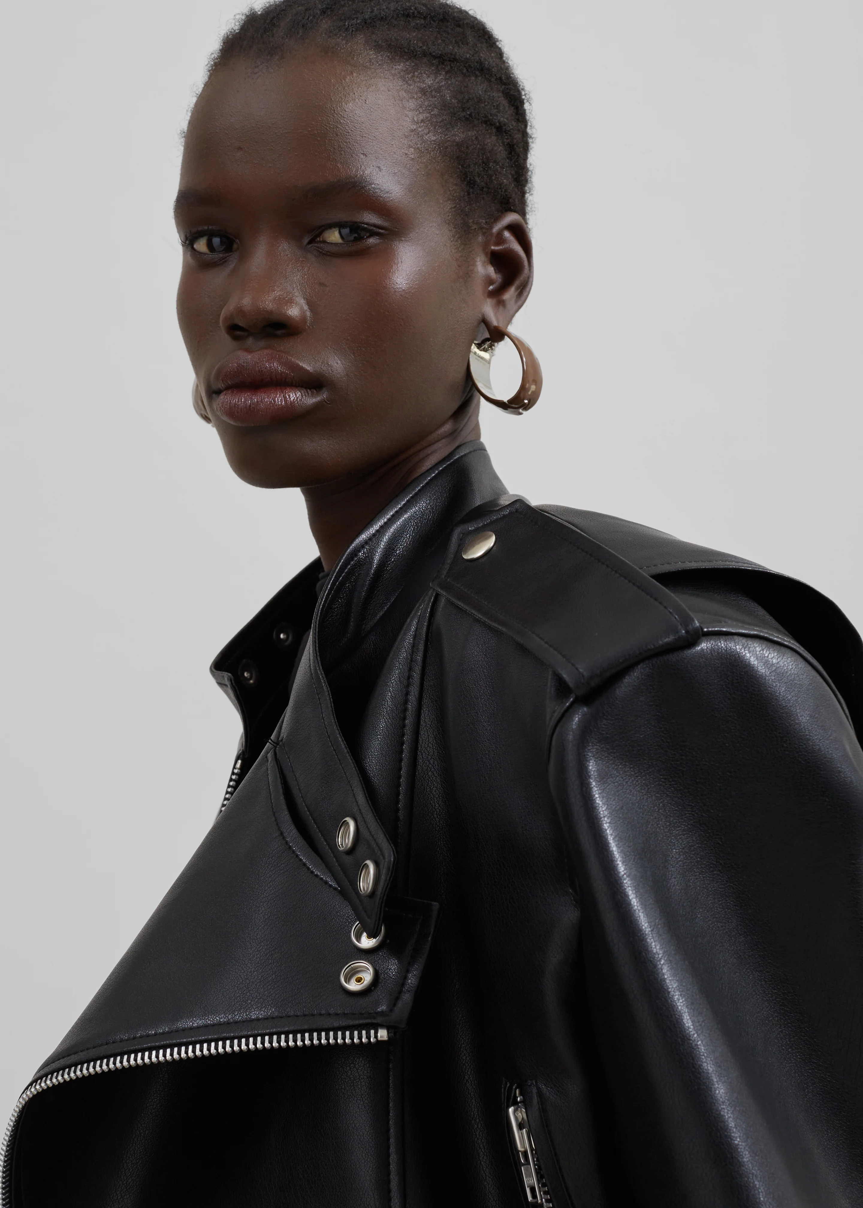 Teagan Boxy Faux Leather Jacket - Black - Image 9