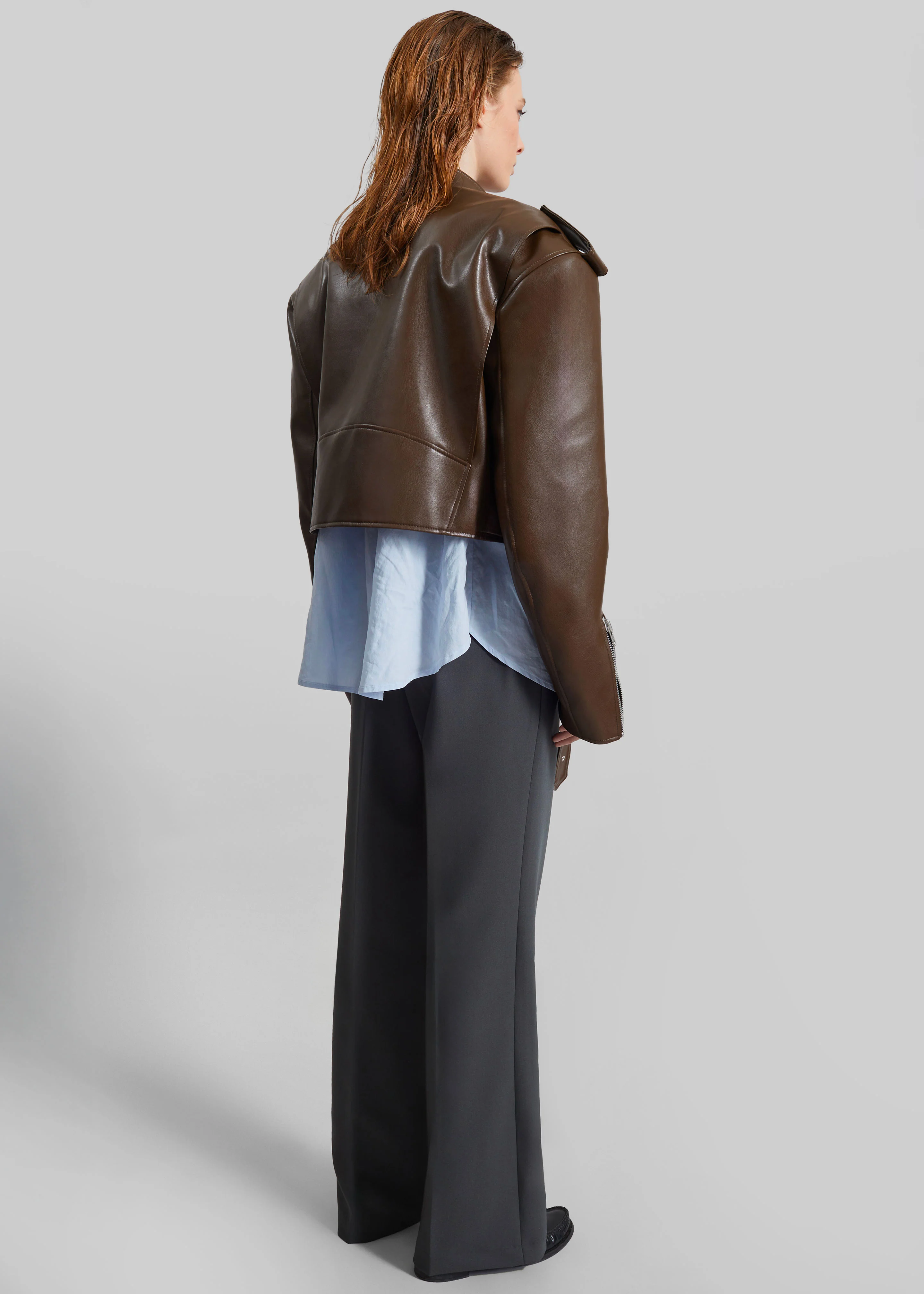 Teagan Boxy Faux Leather Jacket - Brown - Image 11