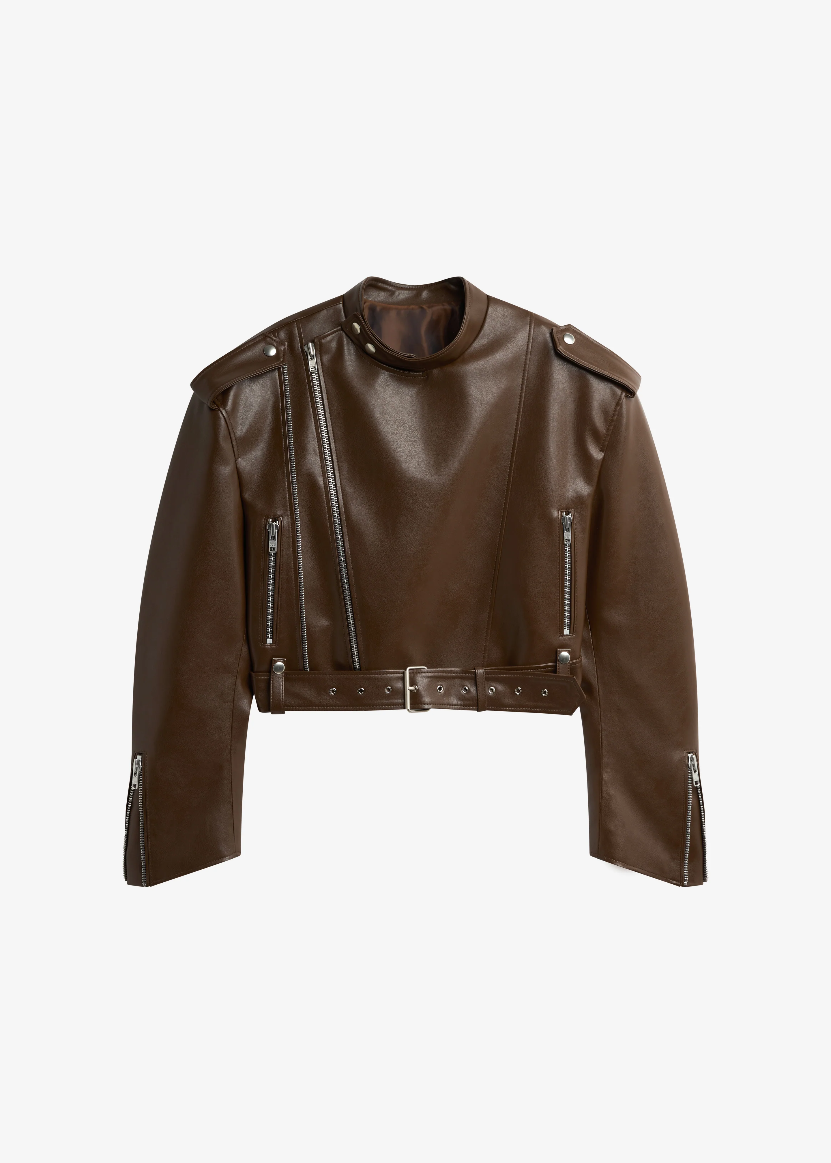 Teagan Boxy Faux Leather Jacket - Brown - Image 12