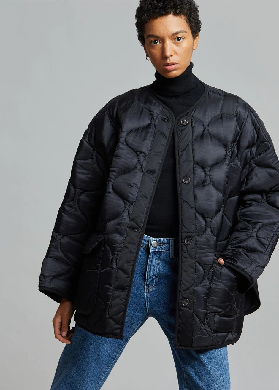 Teddy Quilted Jacket - Black - Image 3