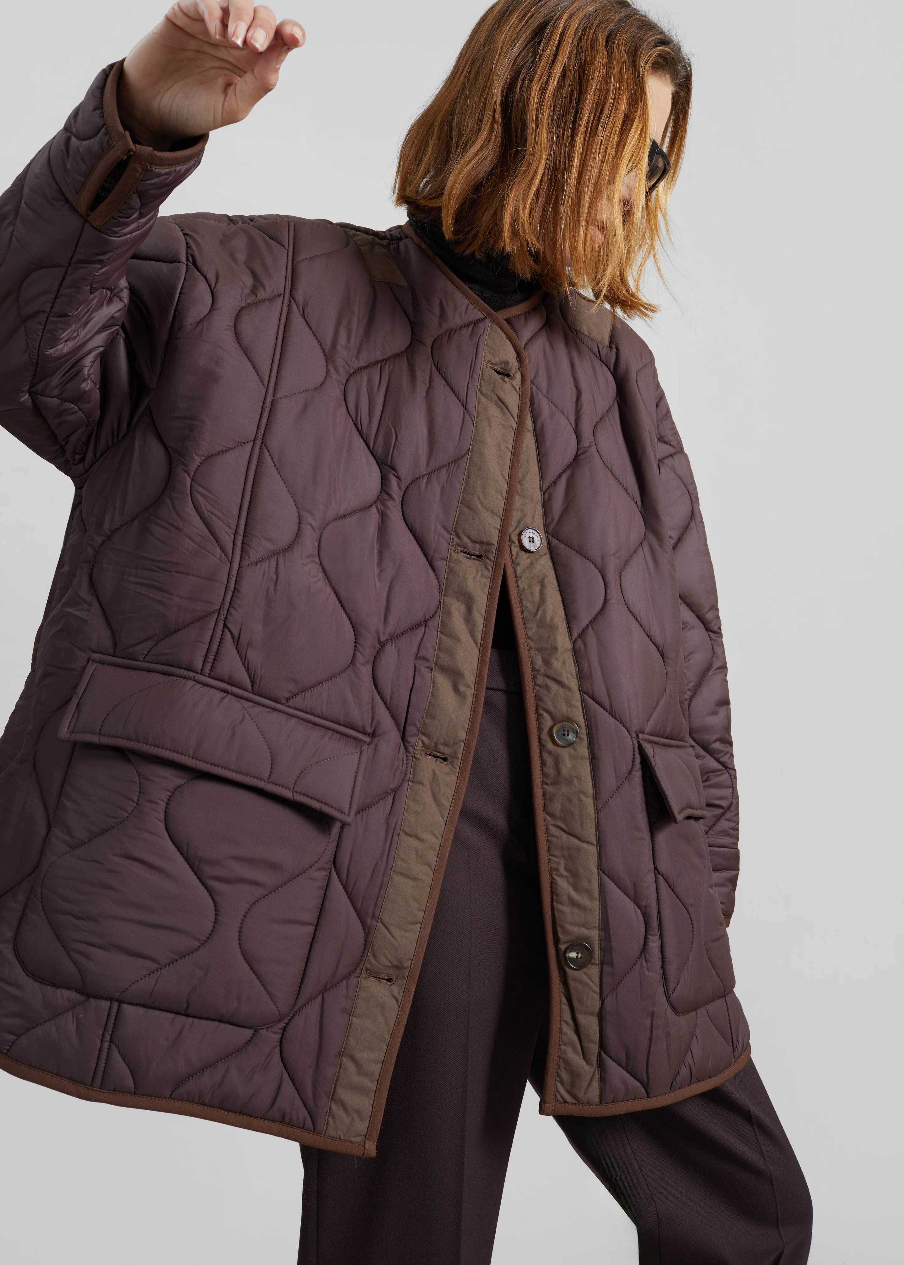 Teddy Quilted Jacket - Brown - Image 2