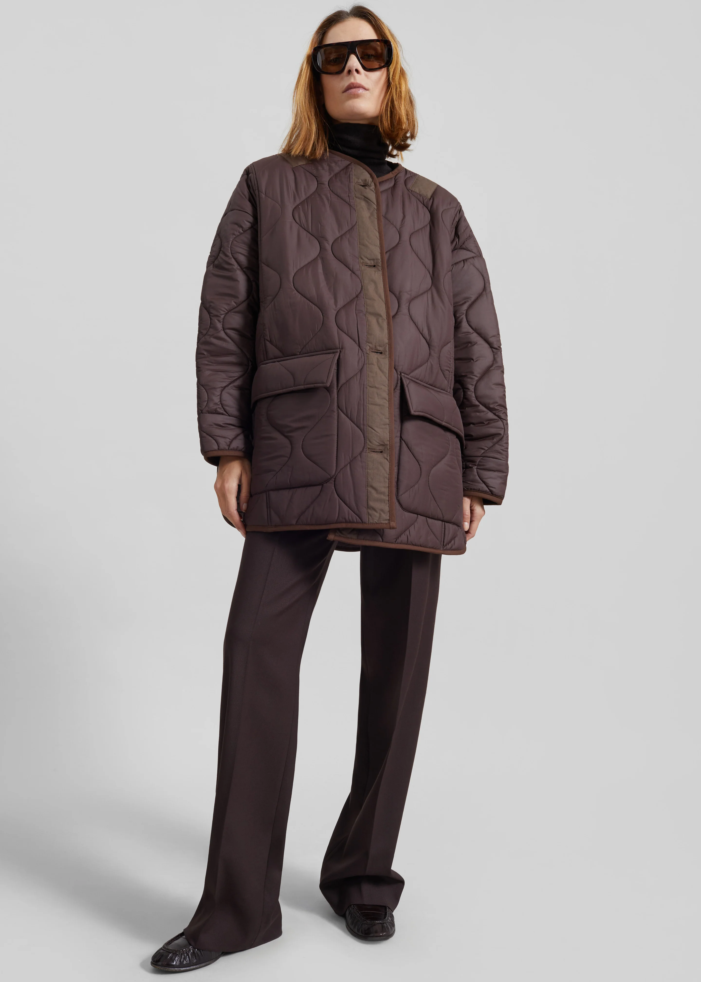 Teddy Quilted Jacket - Brown - Image 5