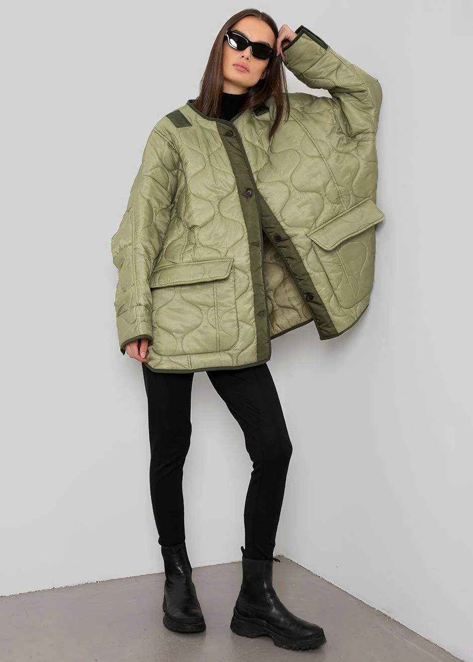 Teddy Quilted Jacket - Moss Green - Image 4