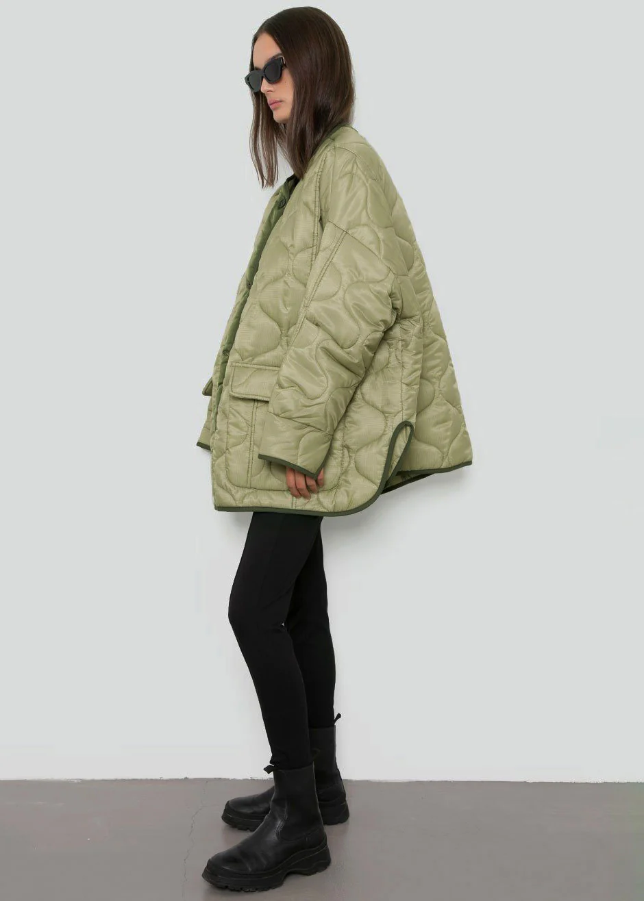 Teddy Quilted Jacket - Moss Green - Image 7