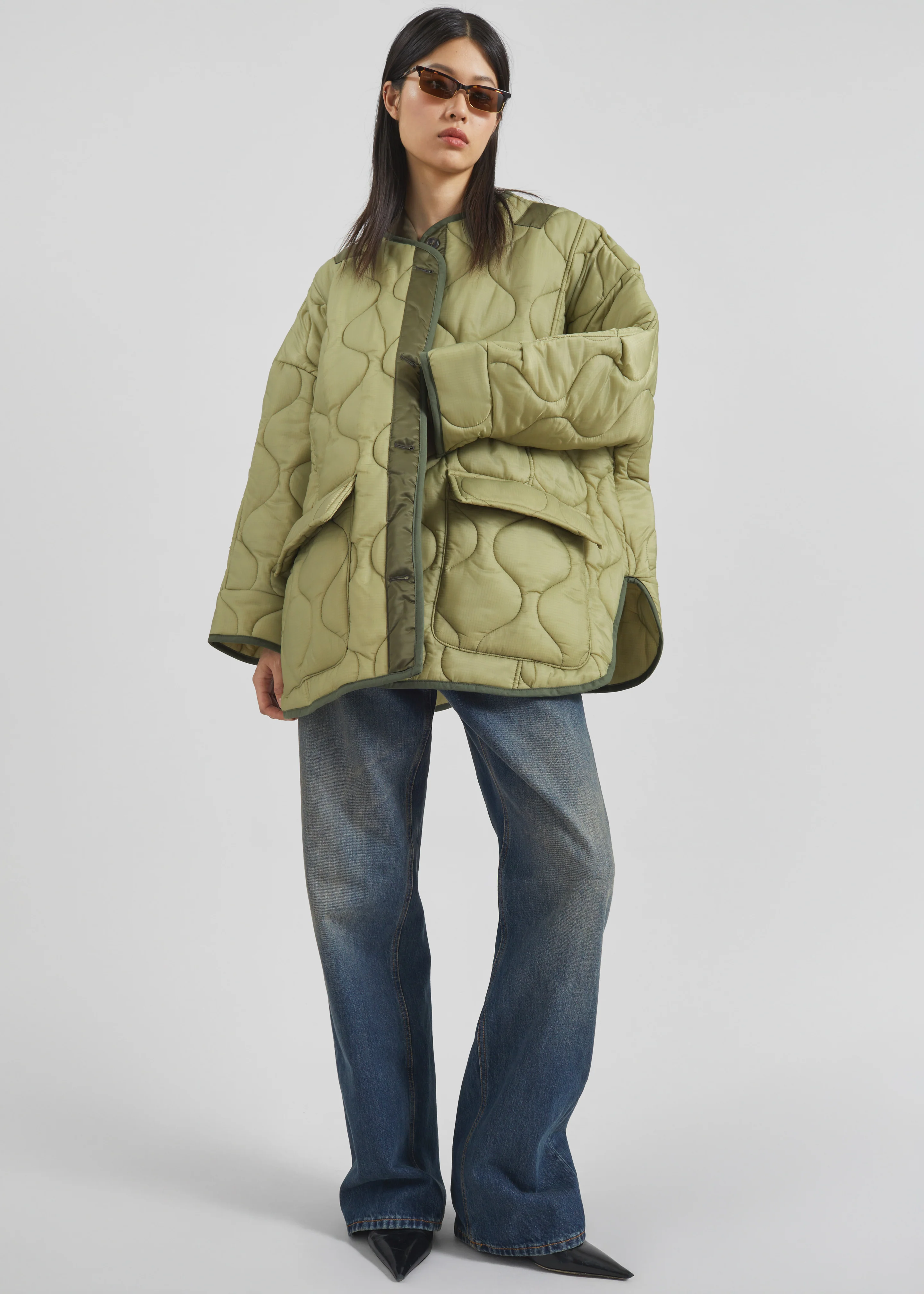 Teddy Quilted Jacket - Moss Green - Image 8
