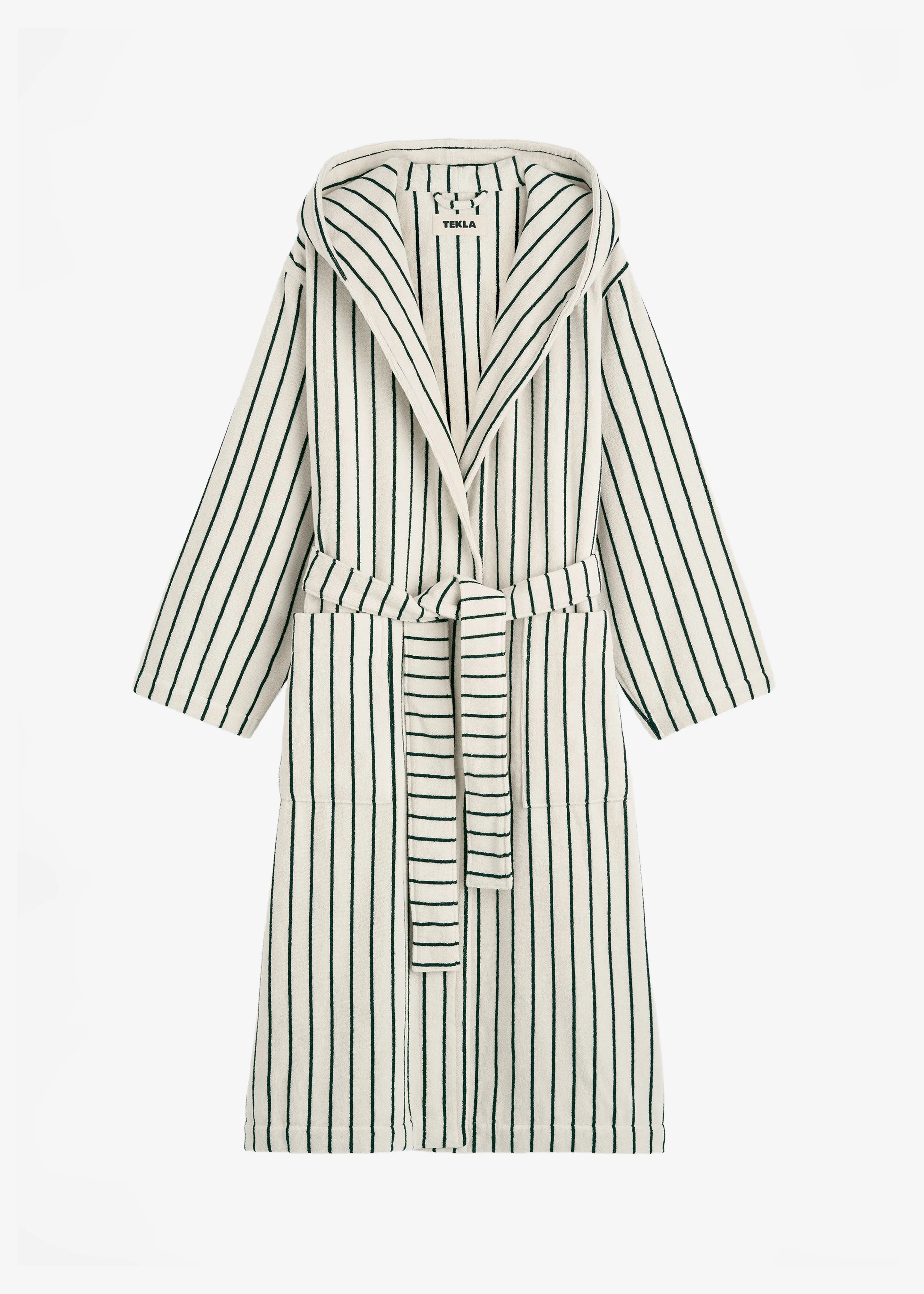 Tekla Hooded Bathrobe - Racing Green Stripes - Image 11