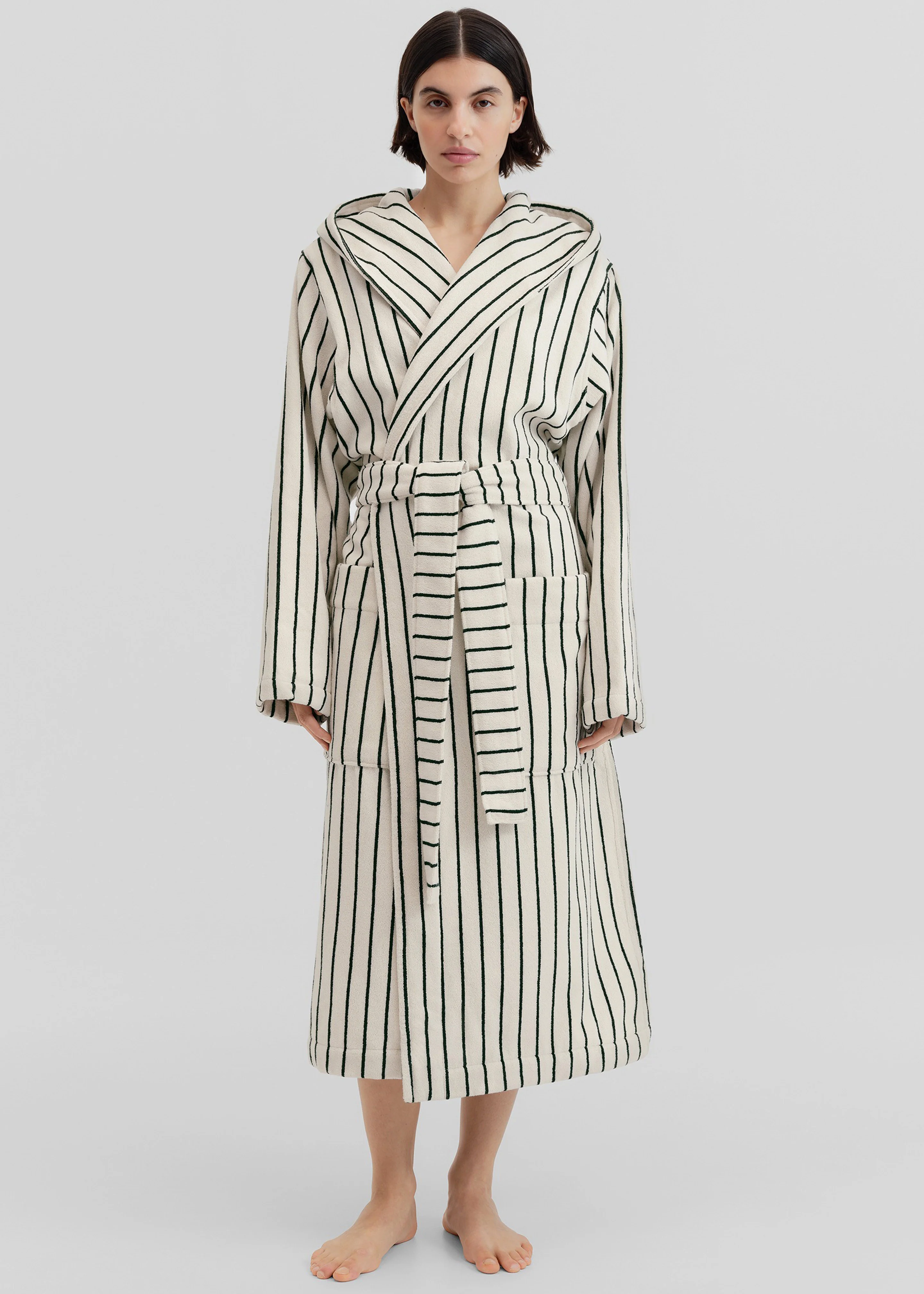 Tekla Hooded Bathrobe - Racing Green Stripes - Image 5