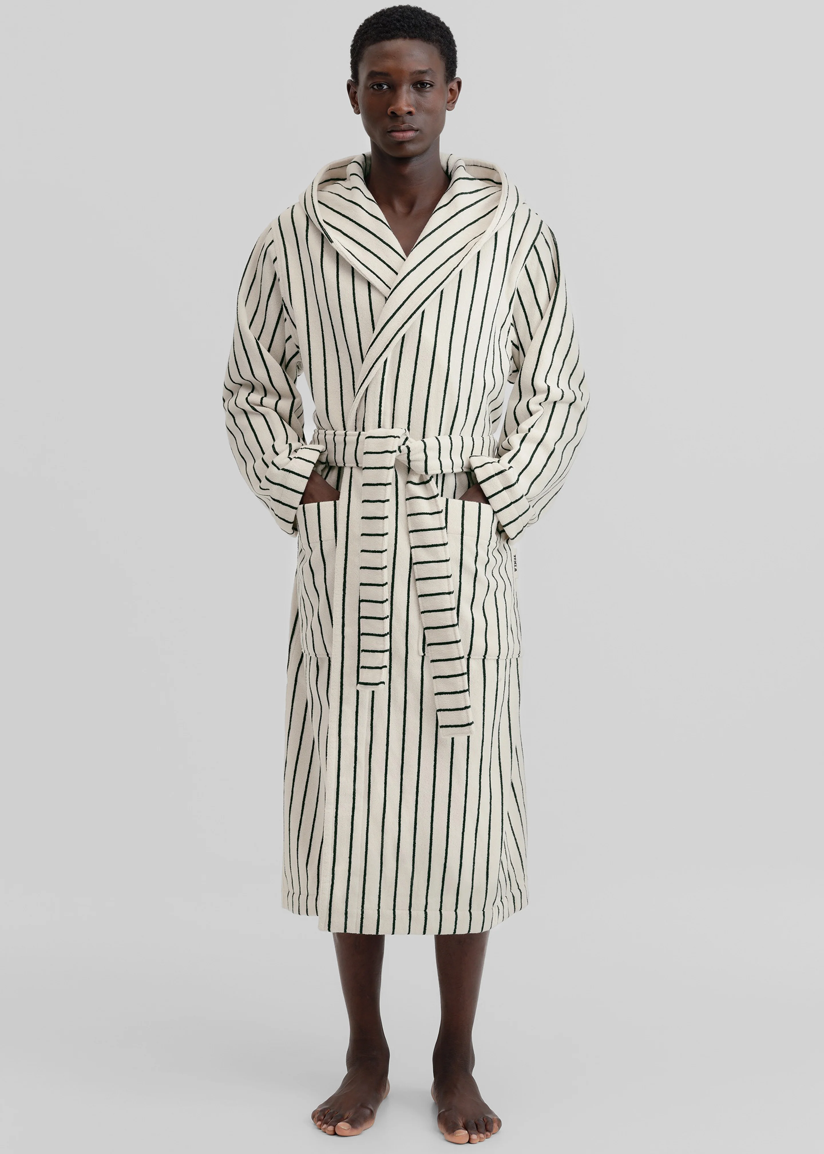 Tekla Hooded Bathrobe - Racing Green Stripes - Image 6