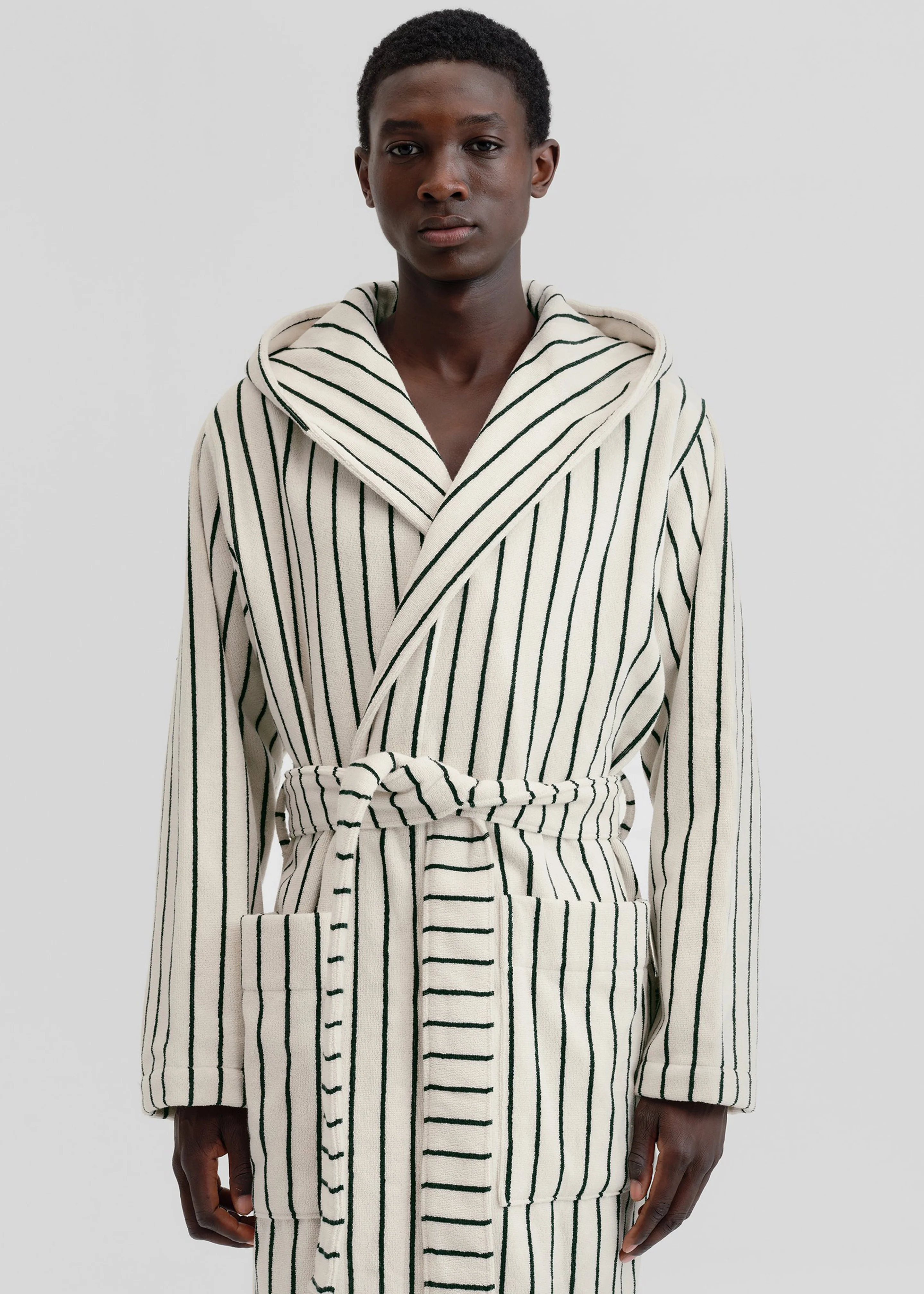 Tekla Hooded Bathrobe - Racing Green Stripes - Image 7