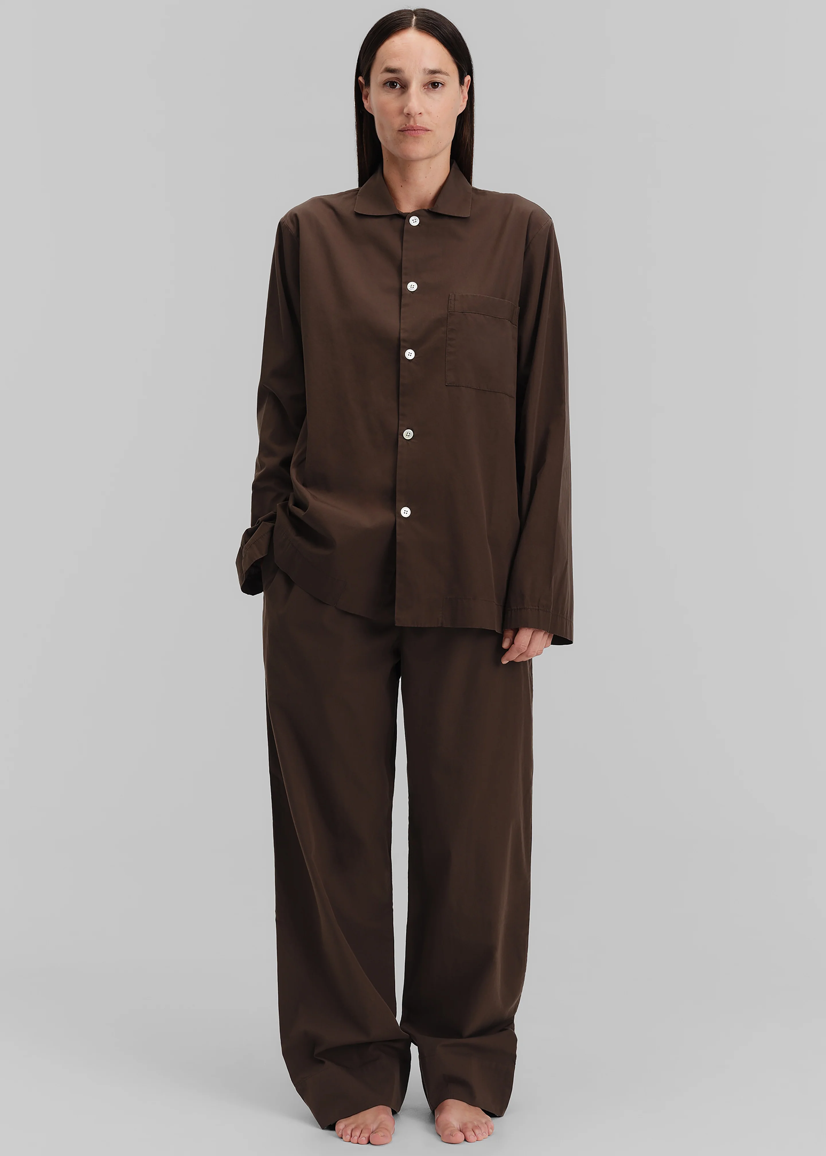 Tekla Poplin Pyjama Pants - Coffee - Image 4