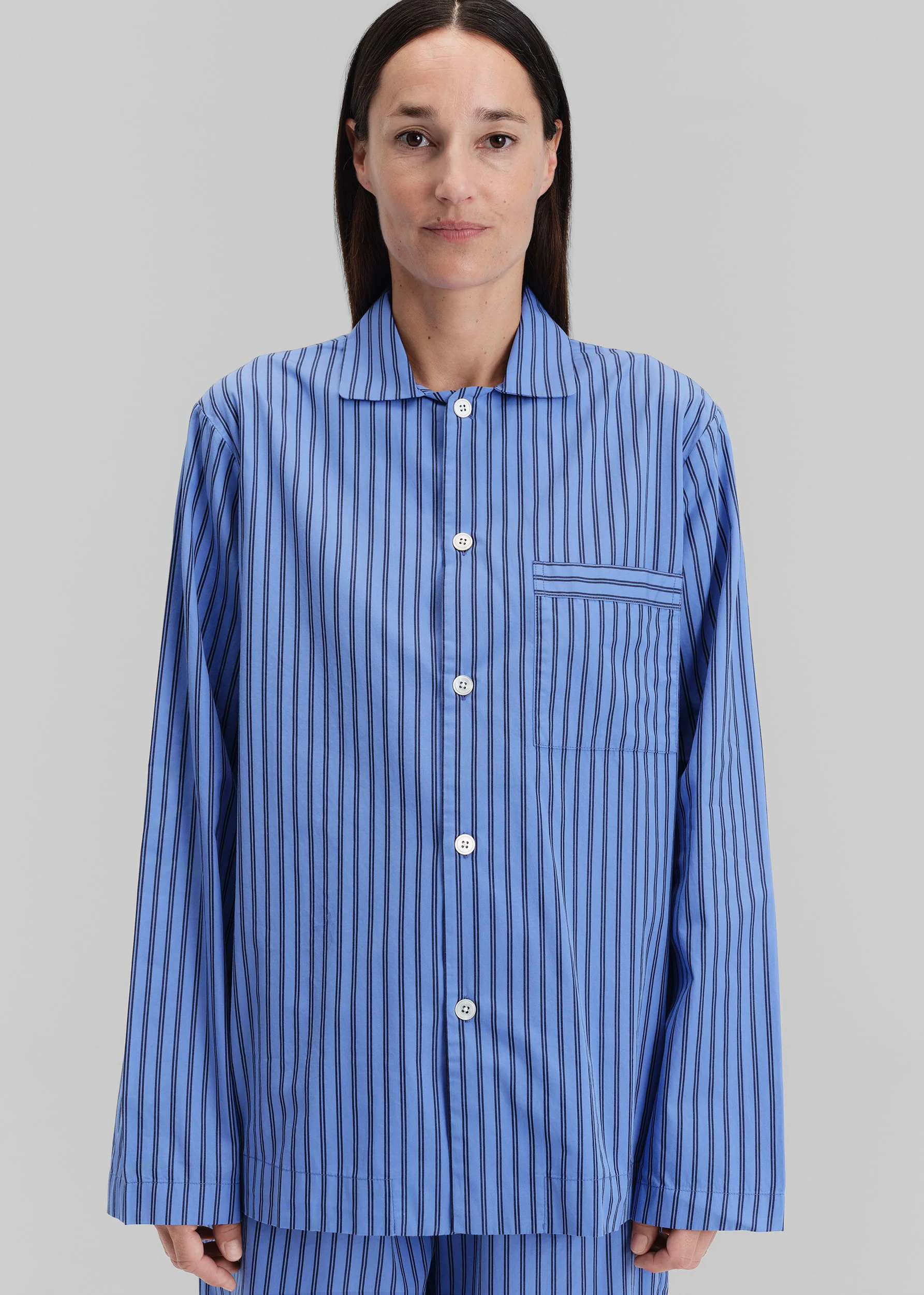 Tekla Poplin Pyjama Shirt - Boro Stripes - Image 4