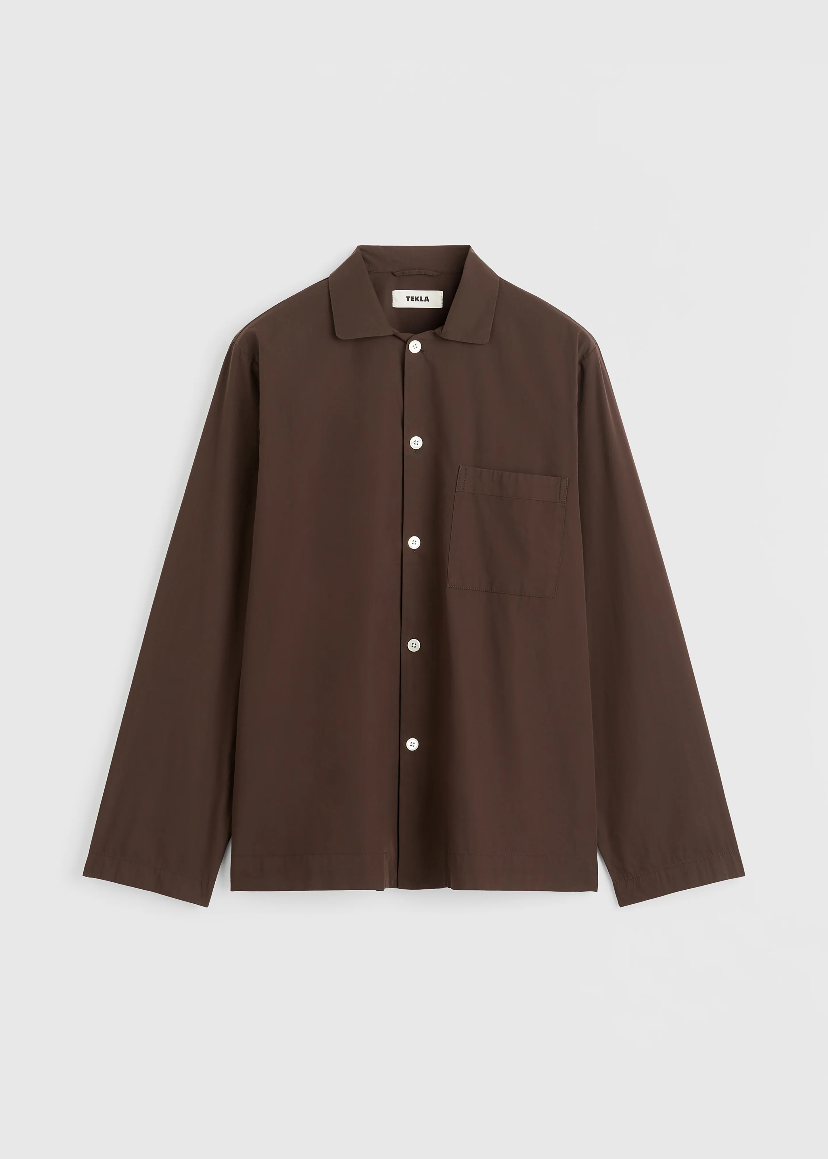 Tekla Poplin Pyjama Shirt - Coffee - Image 10