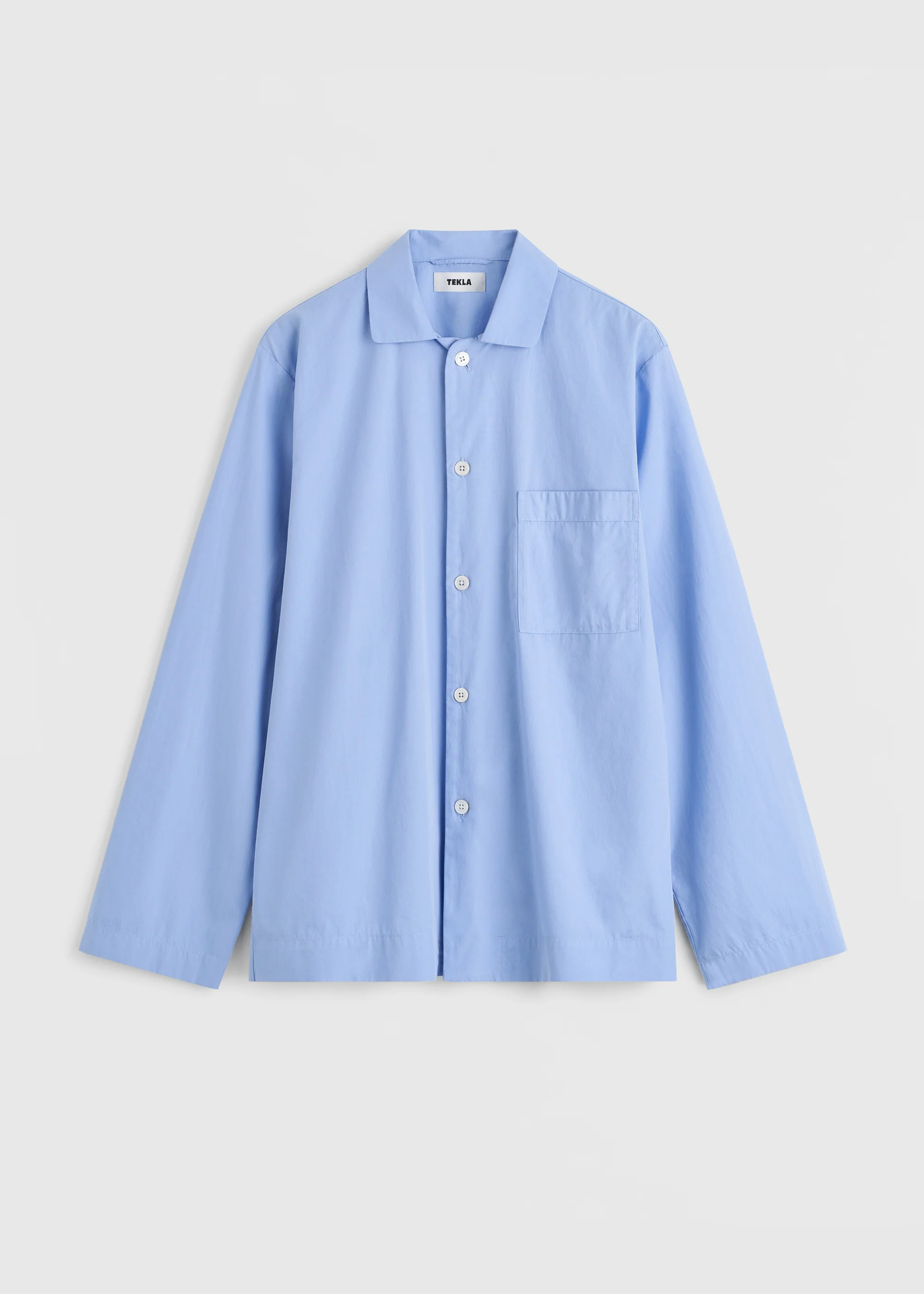 Tekla Poplin Pyjama Shirt - Cornflower Blue - Image 10