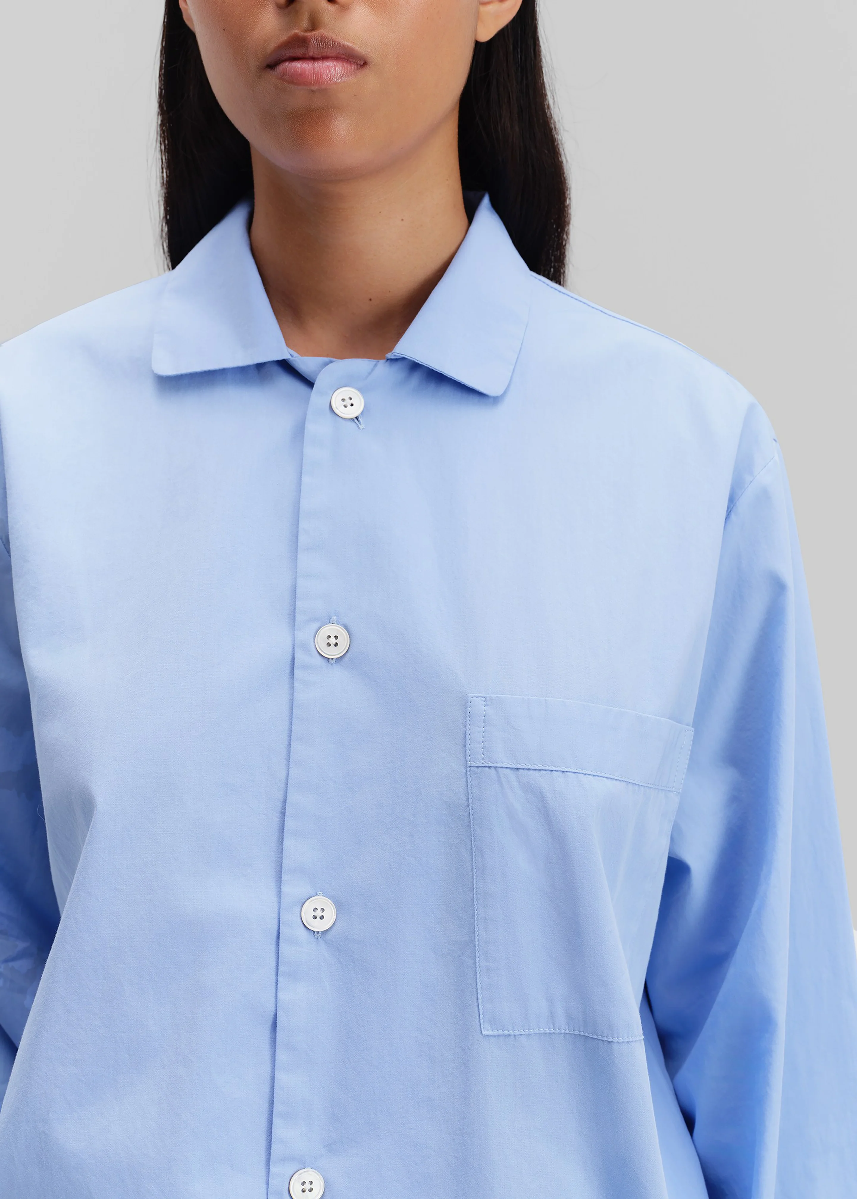 Tekla Poplin Pyjama Shirt - Cornflower Blue - Image 2