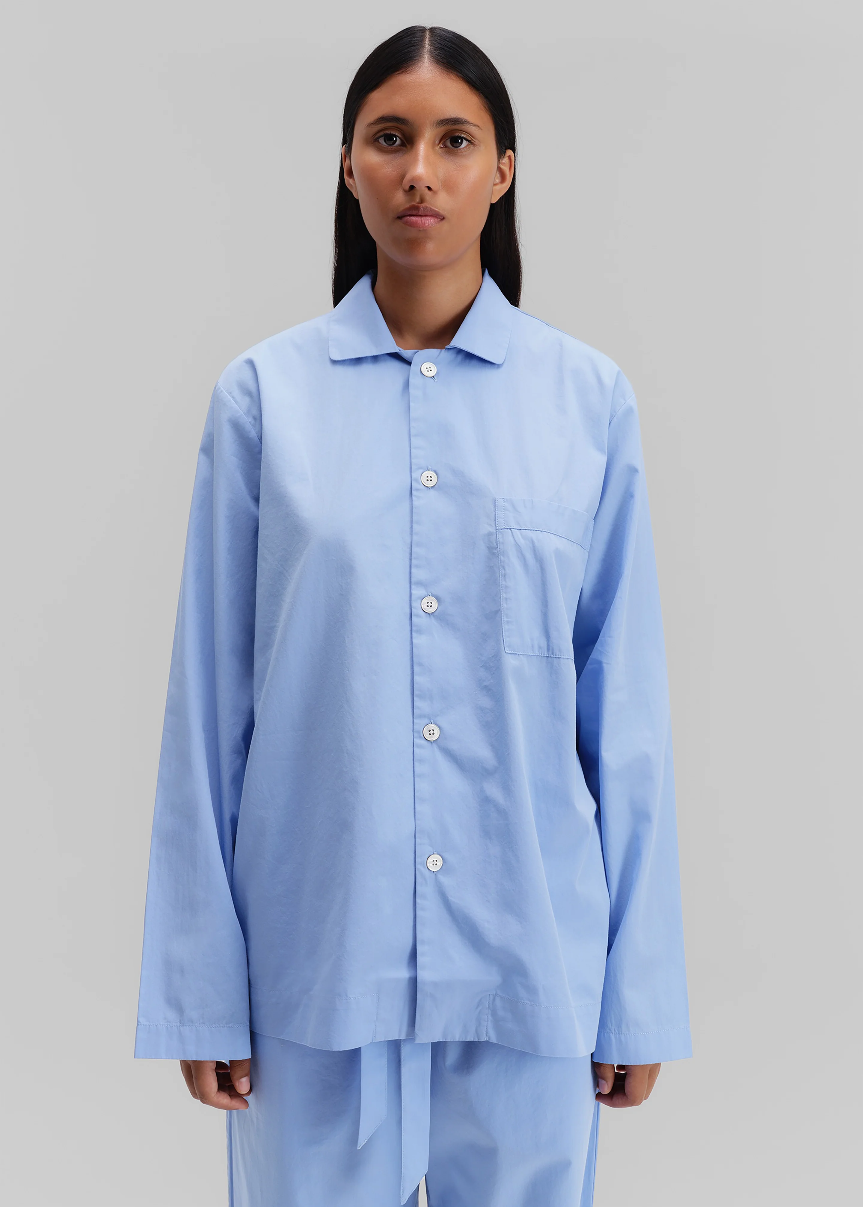 Tekla Poplin Pyjama Shirt - Cornflower Blue - Image 3