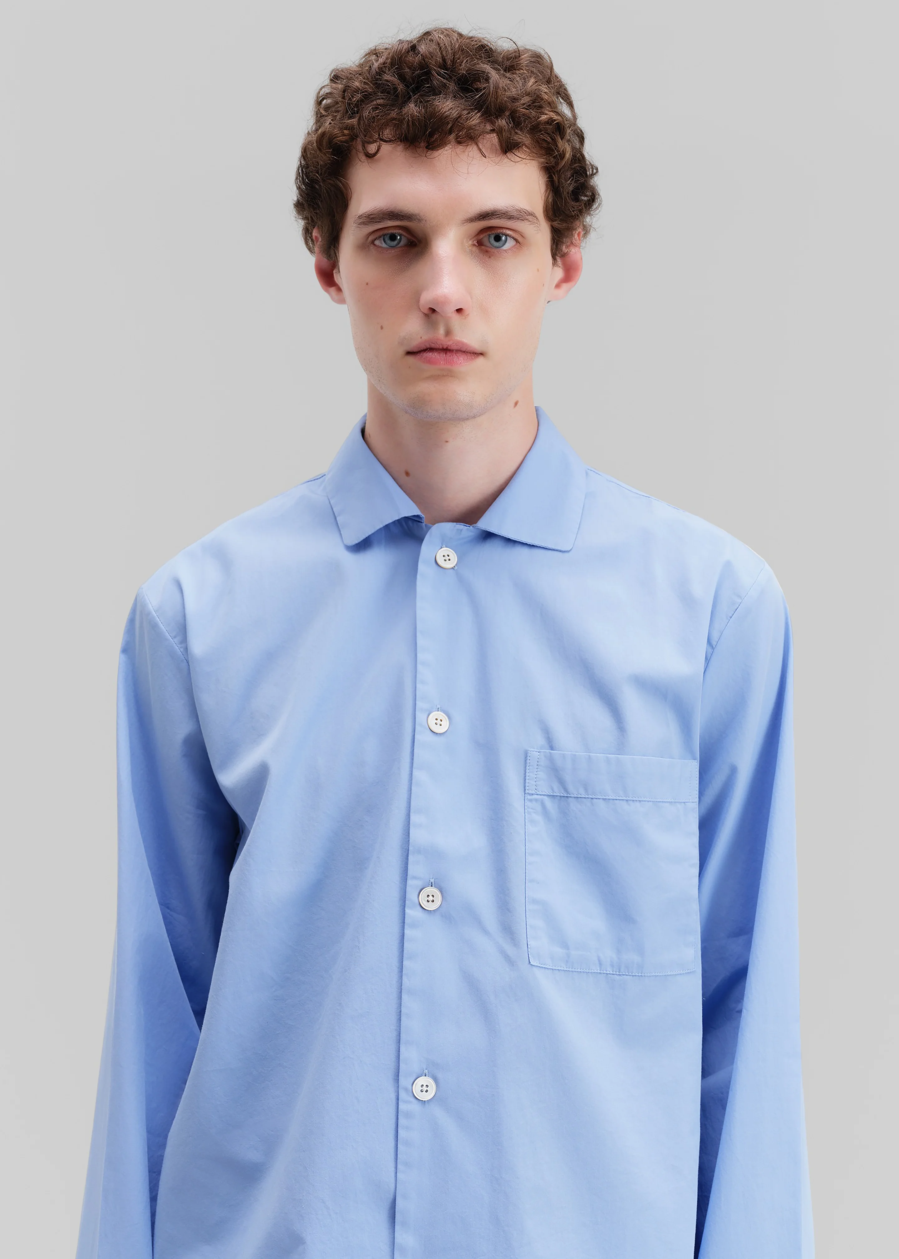 Tekla Poplin Pyjama Shirt - Cornflower Blue - Image 5