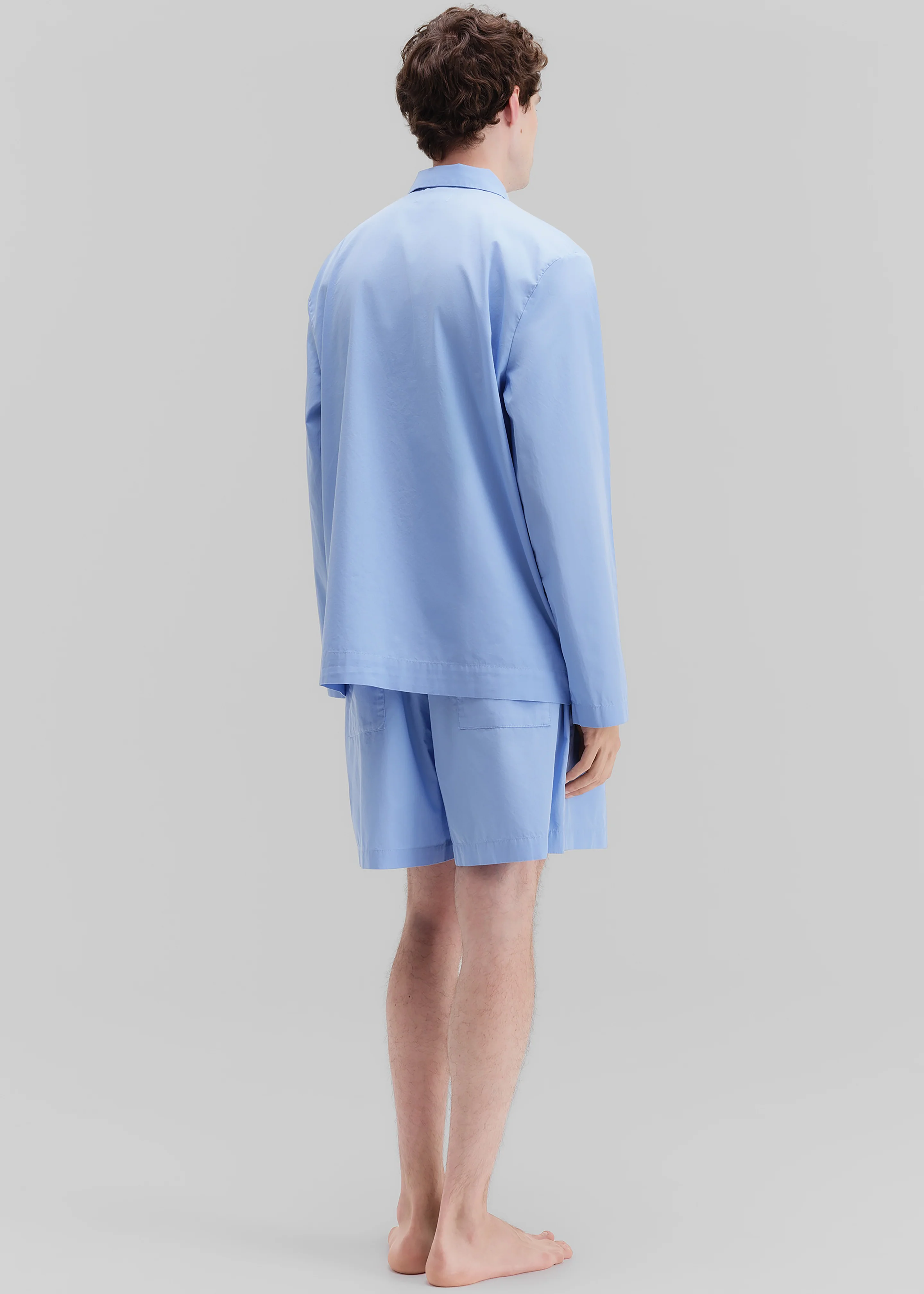 Tekla Poplin Pyjama Shirt - Cornflower Blue - Image 8