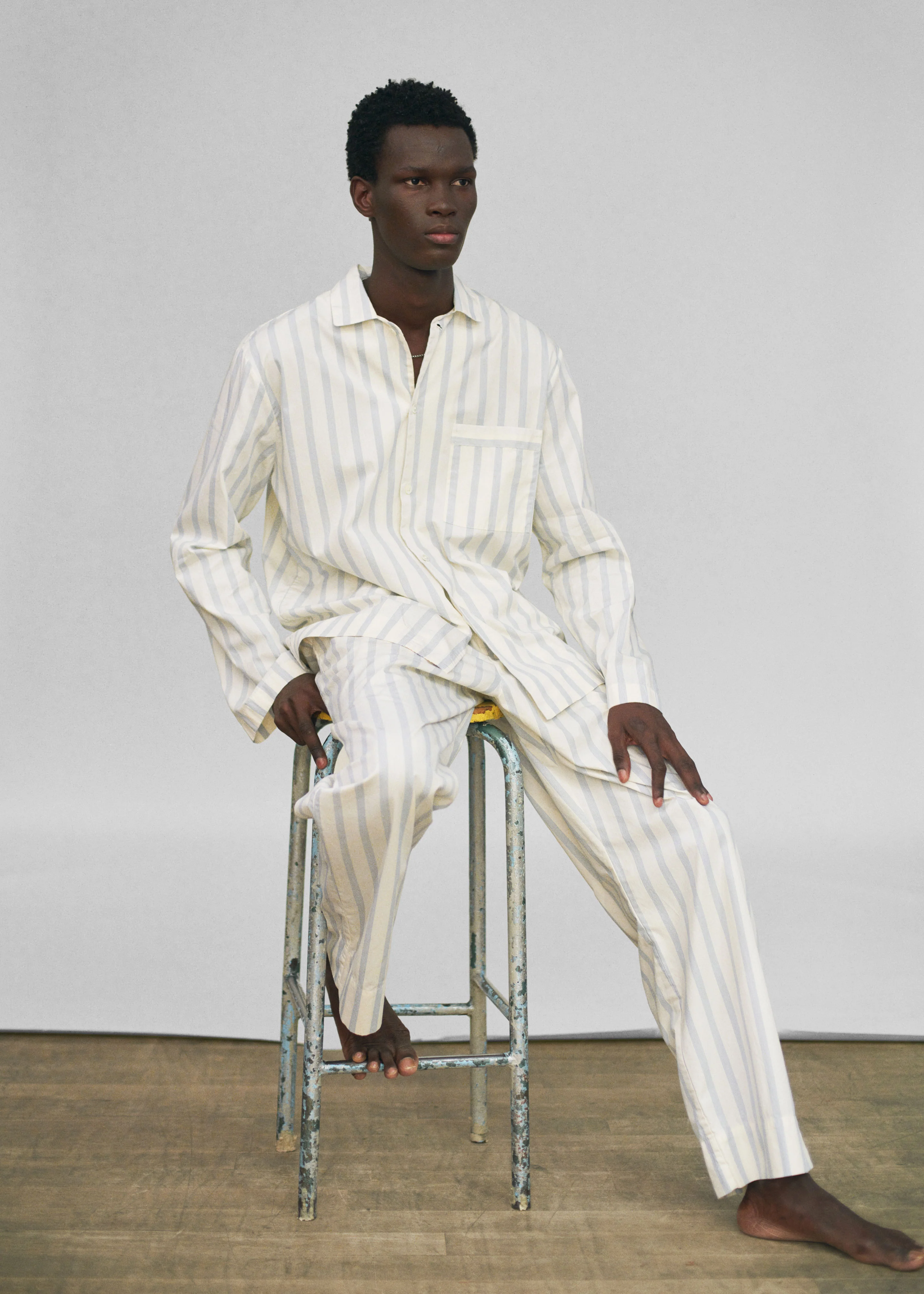 Tekla Poplin Pyjama Shirt - Needle Stripes - Image 10