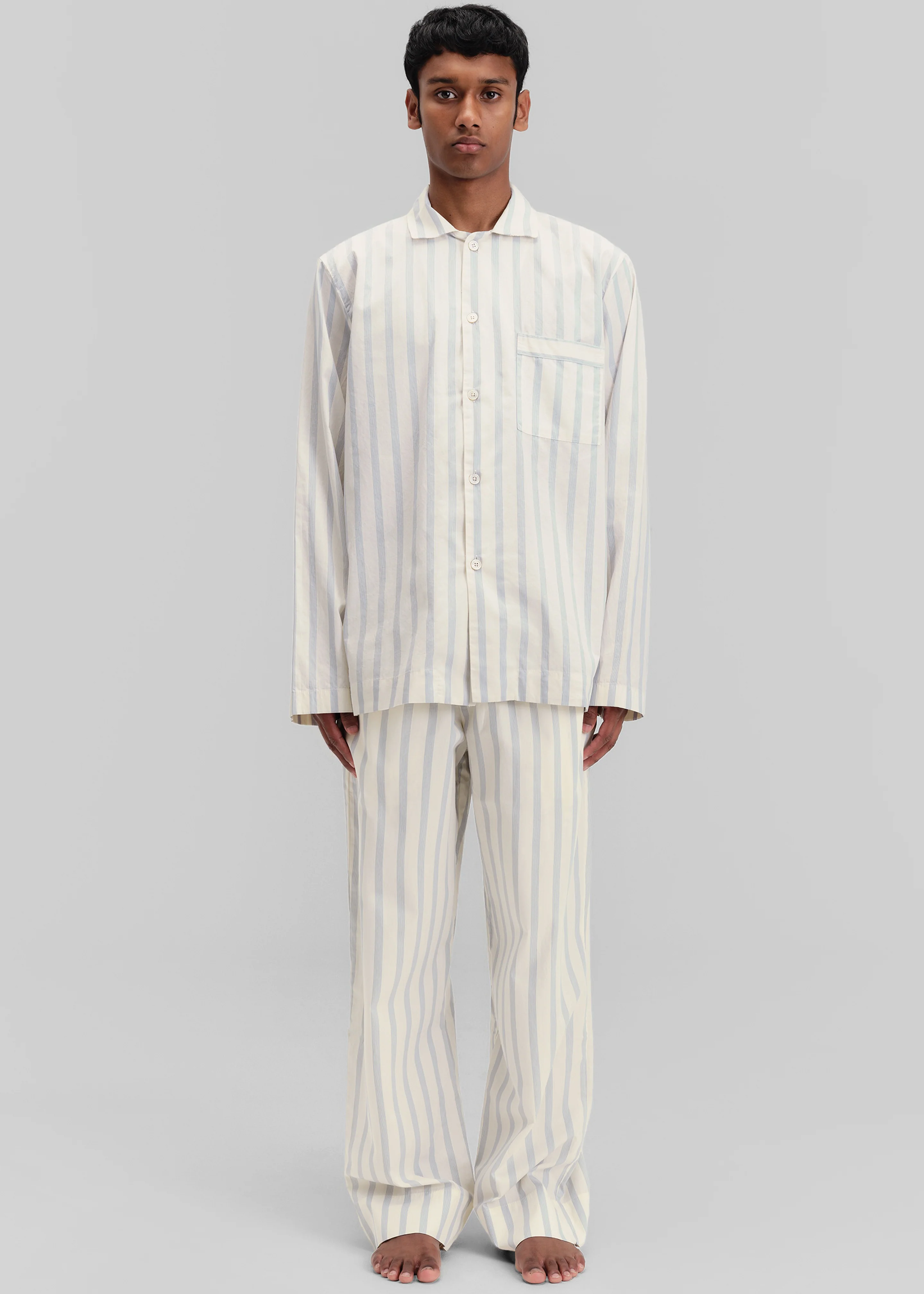 Tekla Poplin Pyjama Shirt - Needle Stripes - Image 8