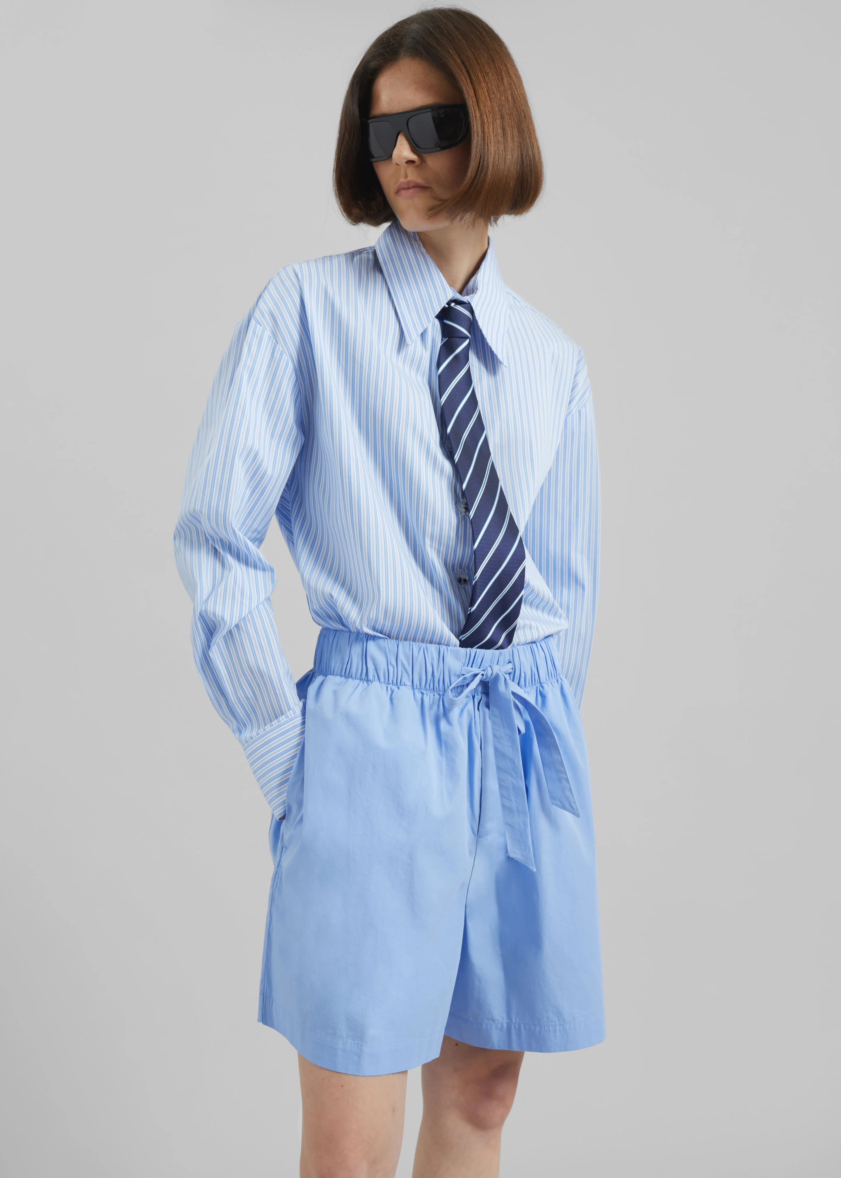 Tekla Poplin Pyjama Shorts - Cornflower Blue - Image 5