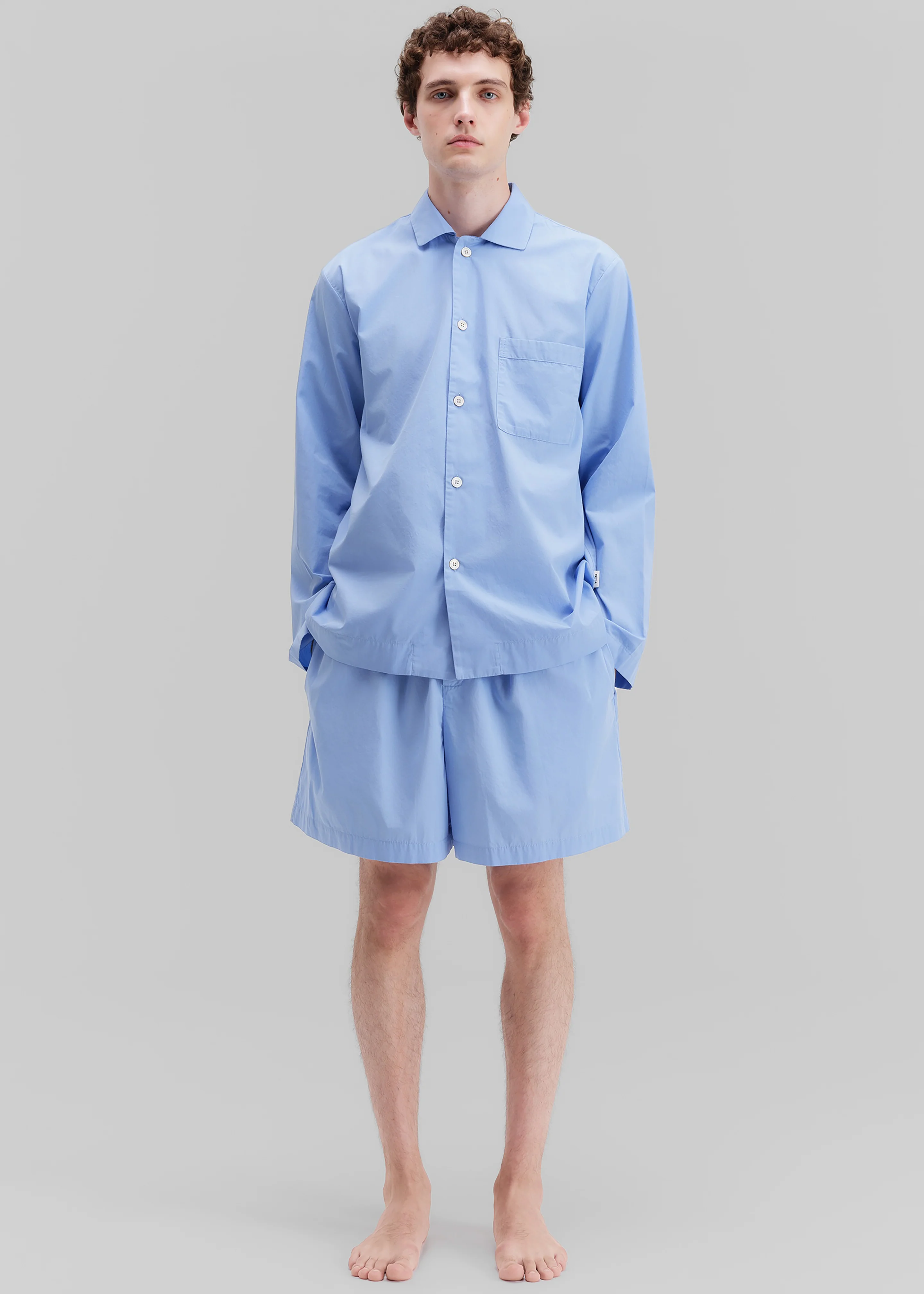 Tekla Poplin Pyjama Shorts - Cornflower Blue - Image 6