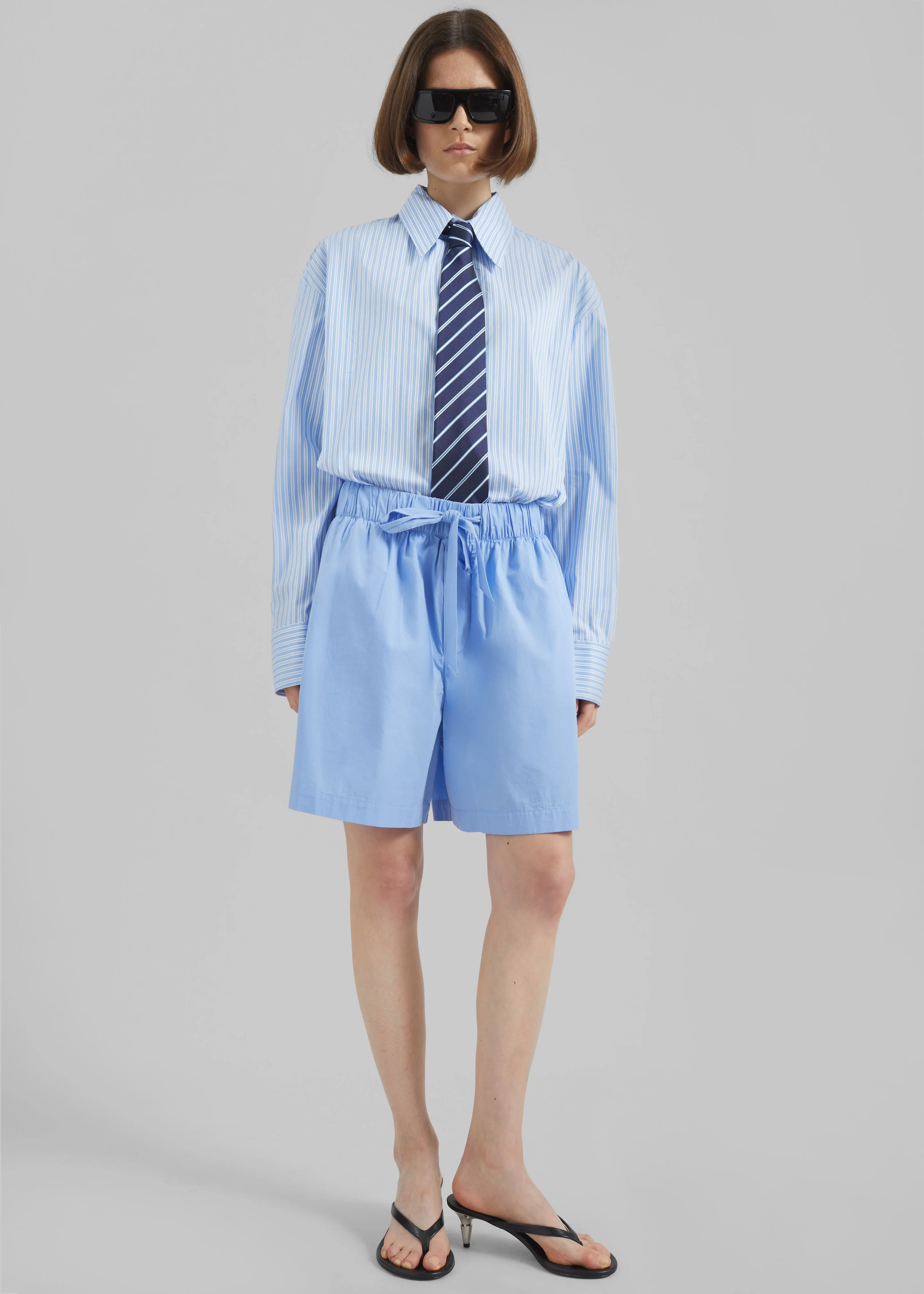Tekla Poplin Pyjama Shorts - Cornflower Blue - Image 8