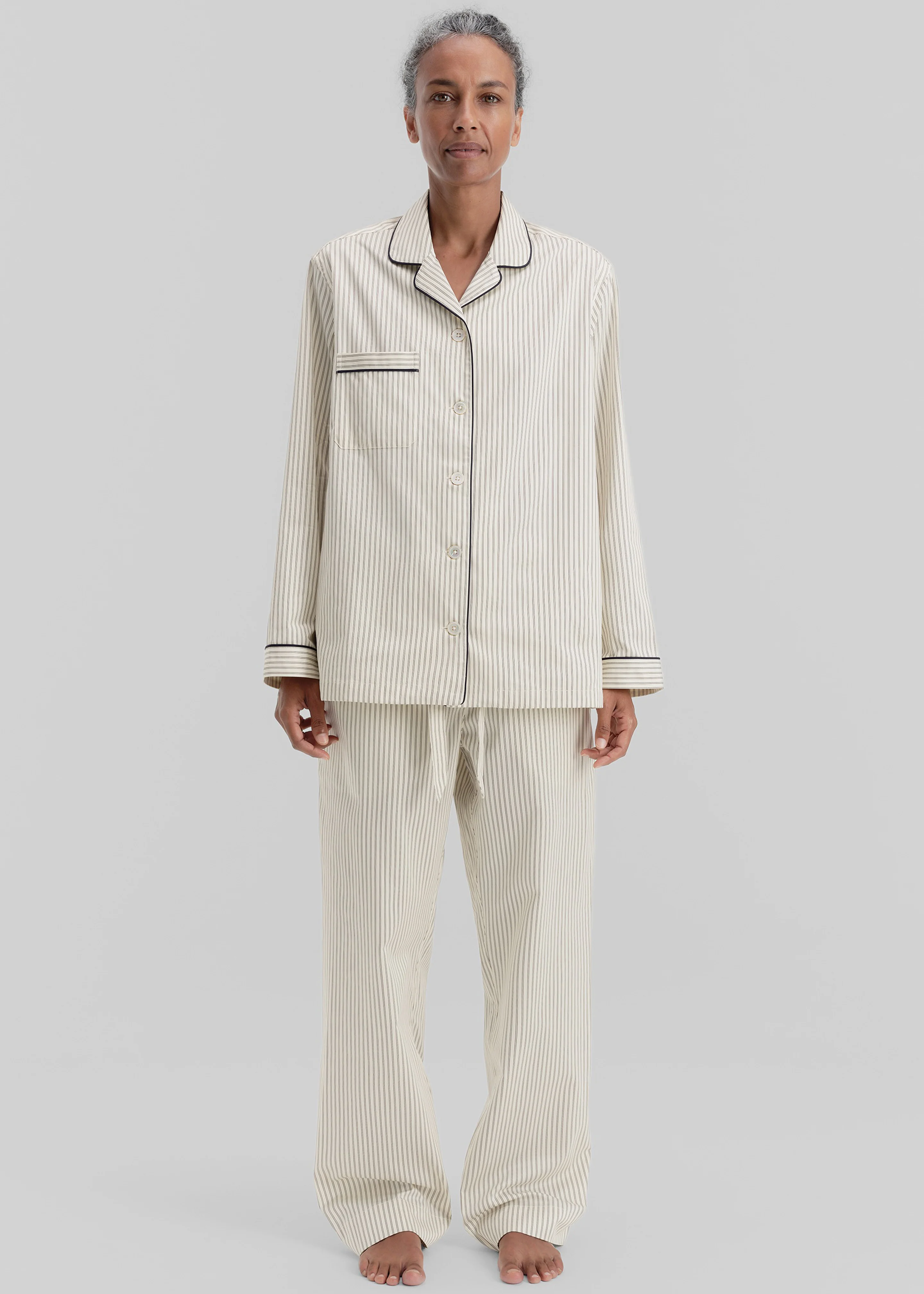 Tekla Sateen Pyjama Pants - Brown Pinstripe - Image 2