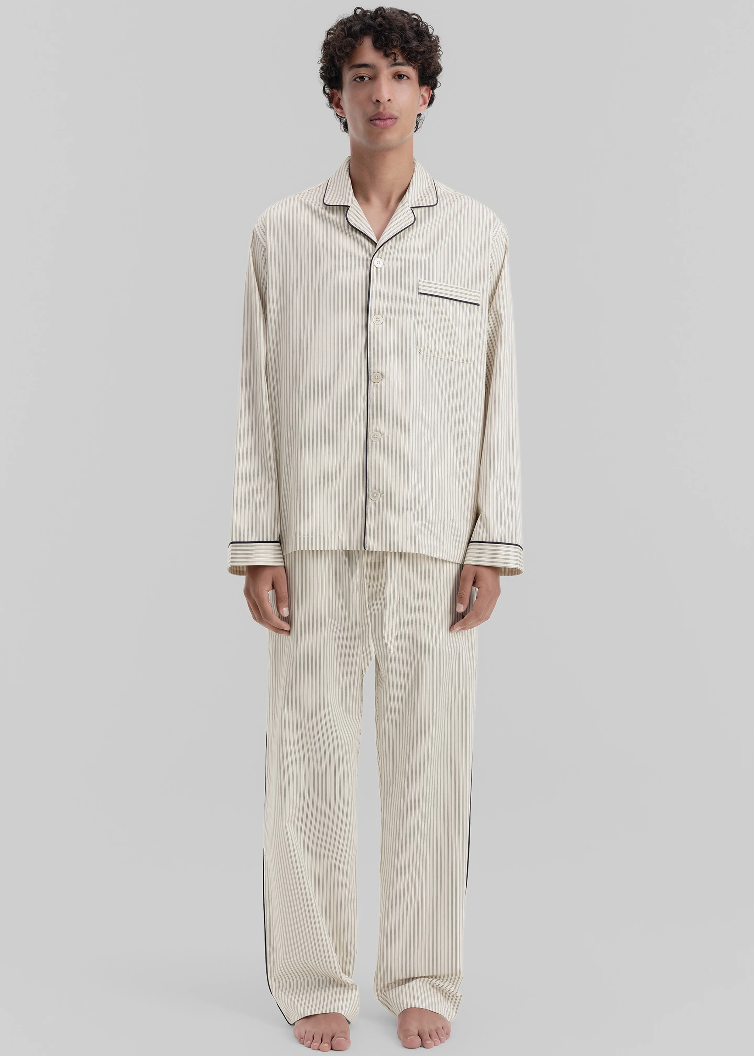Tekla Sateen Pyjama Pants - Brown Pinstripe - Image 4