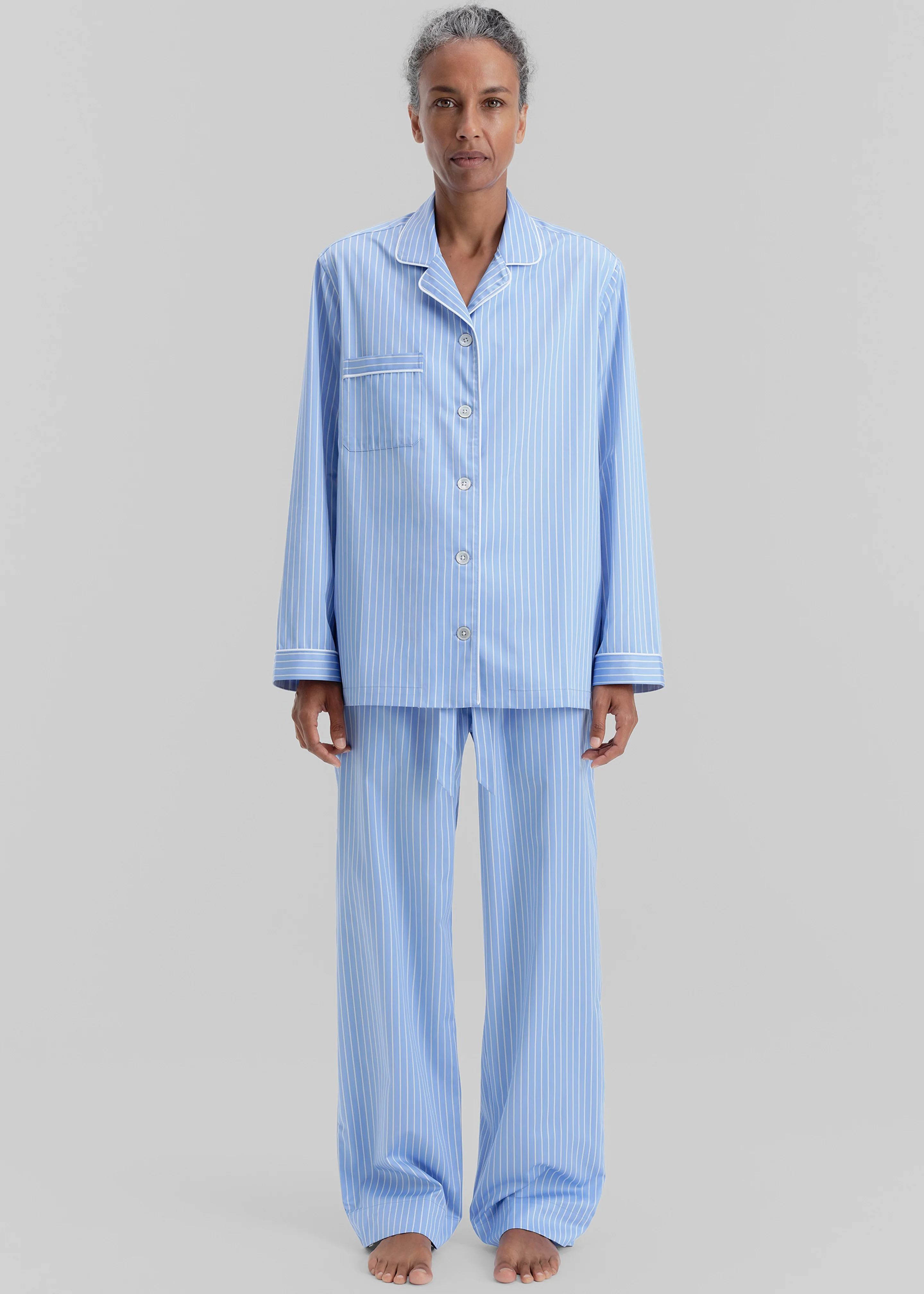 Tekla Sateen Pyjama Pants - Polo Stripes - Image 2