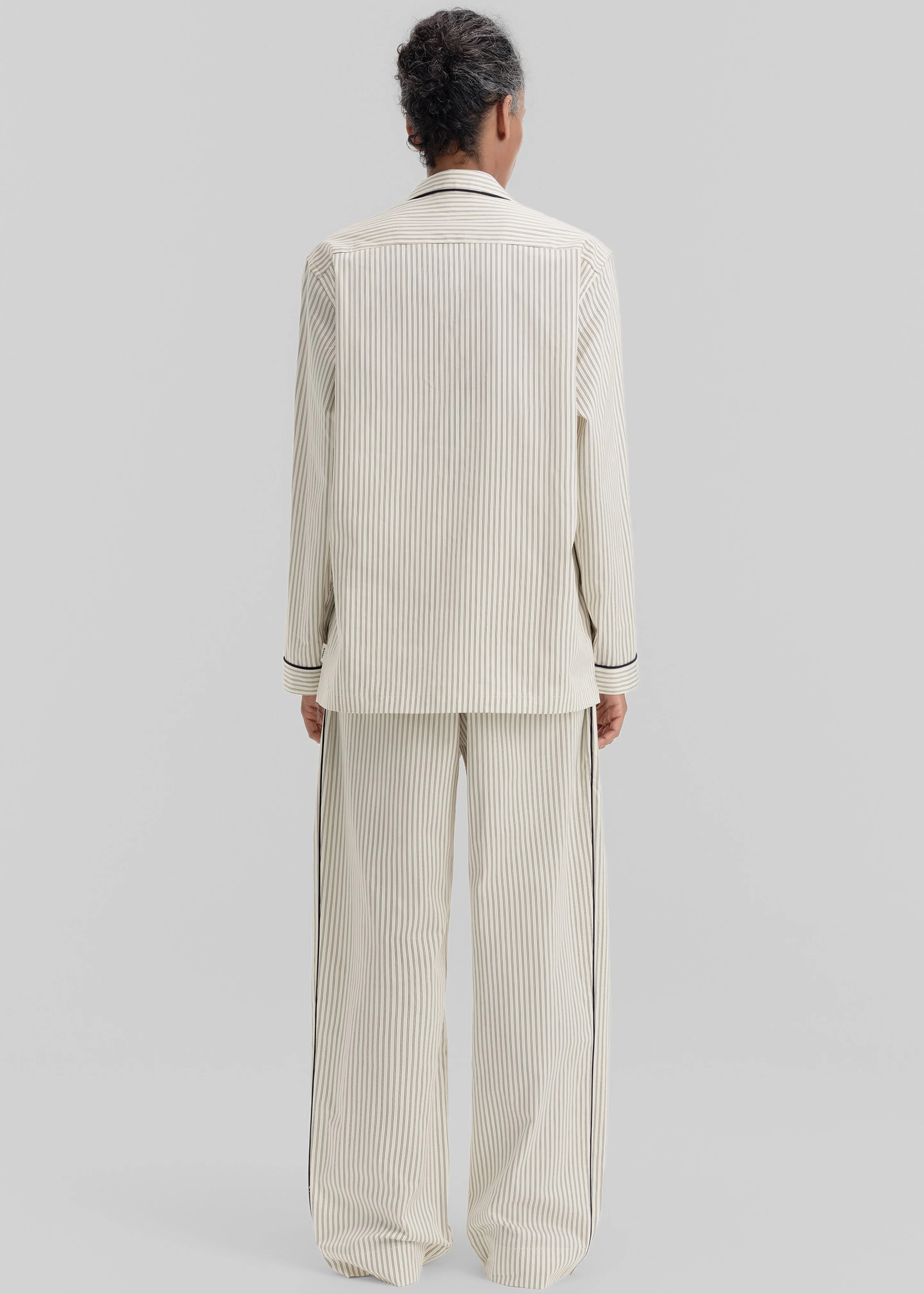 Tekla Sateen Pyjama Shirt - Brown Pinstripe - Image 4