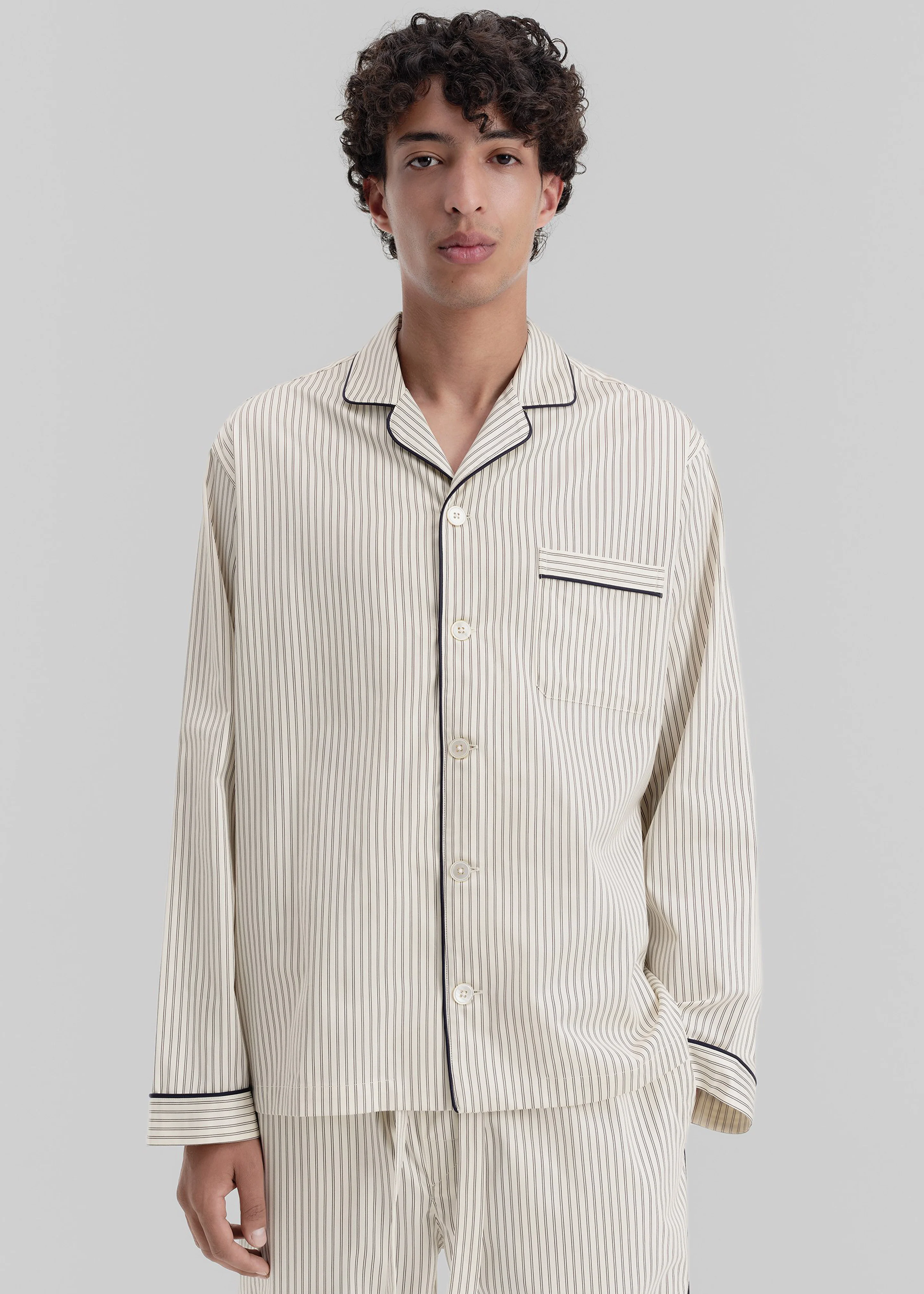 Tekla Sateen Pyjama Shirt - Brown Pinstripe - Image 5