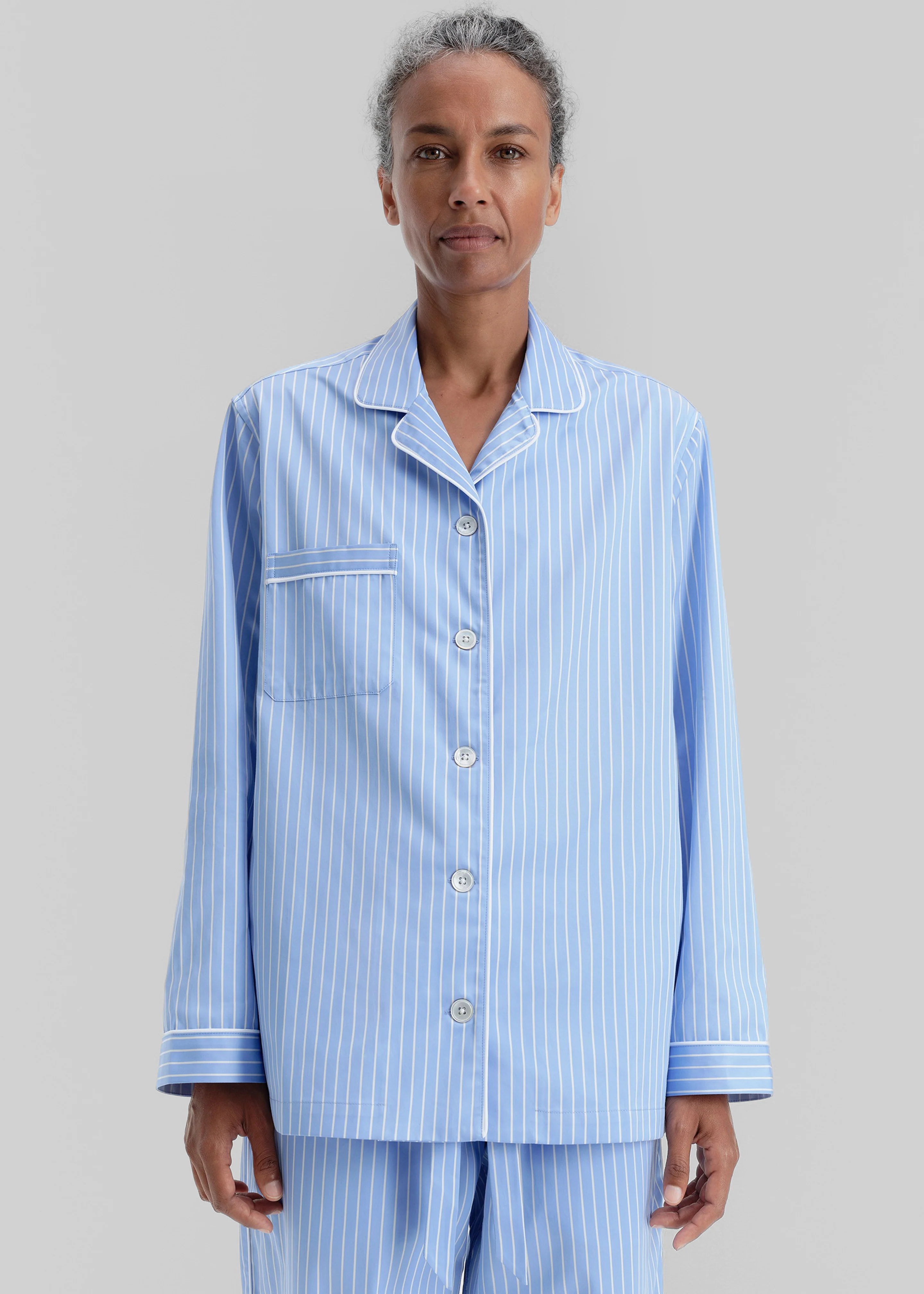 Tekla Sateen Pyjama Shirt - Polo Stripes - Image 2