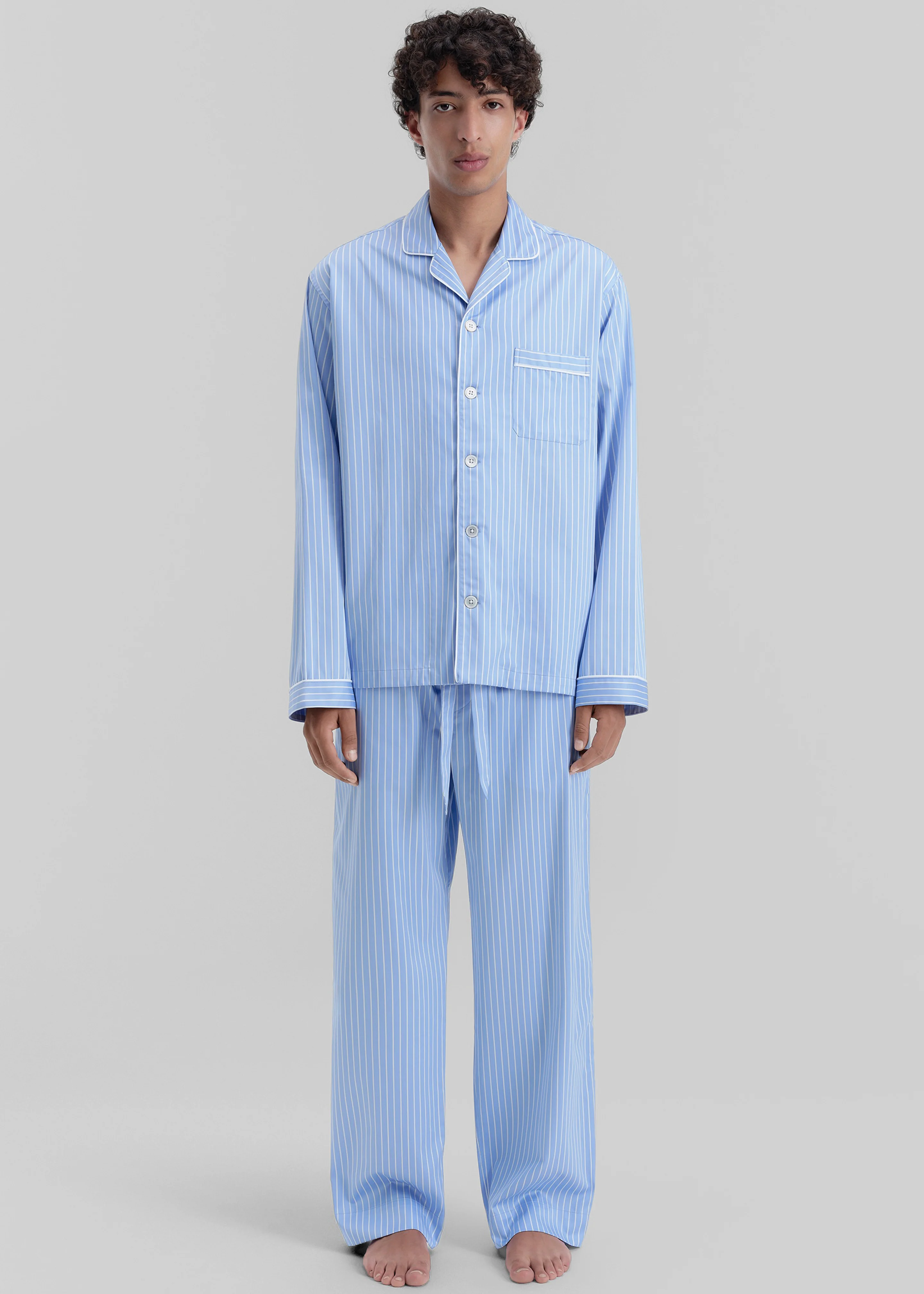 Tekla Sateen Pyjama Shirt - Polo Stripes - Image 5