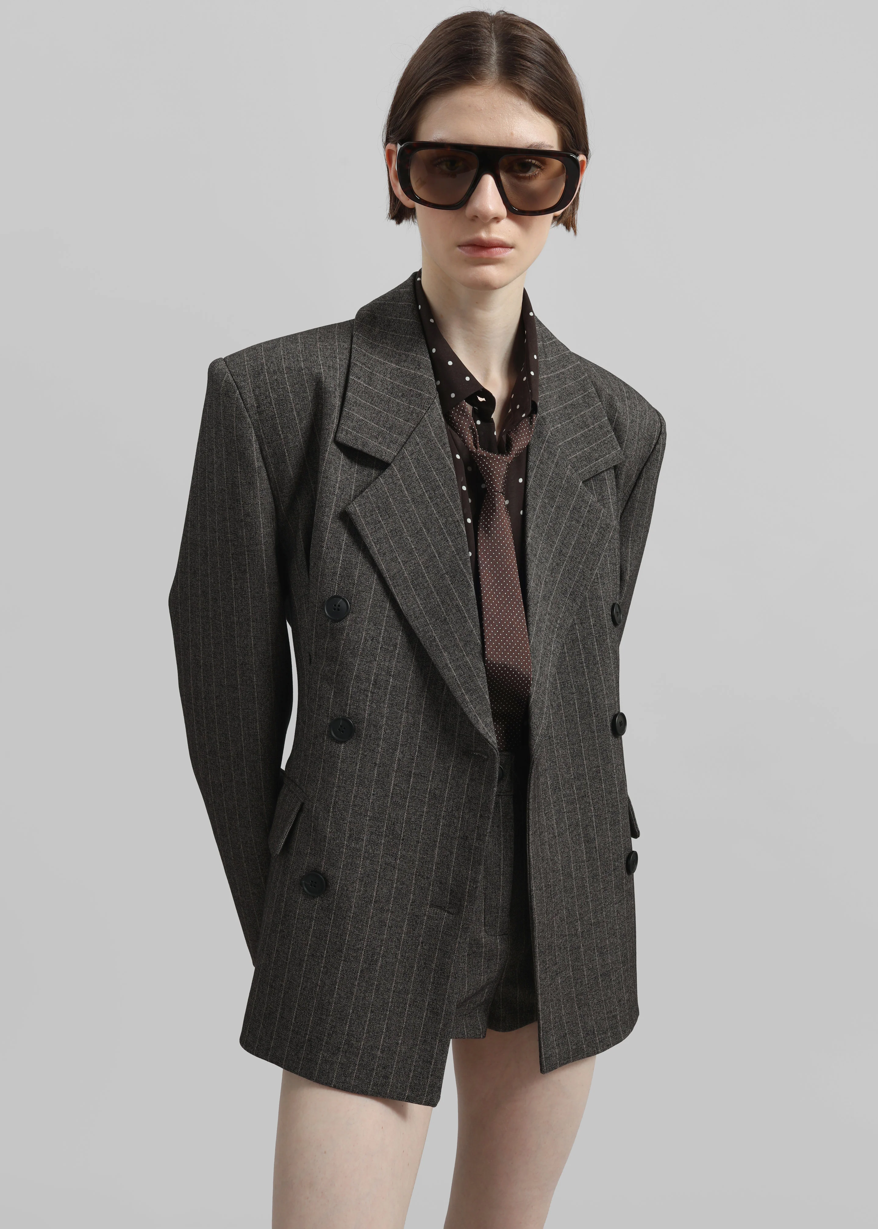 Tenby Striped Cinched Blazer - Brown Melange - Image 2