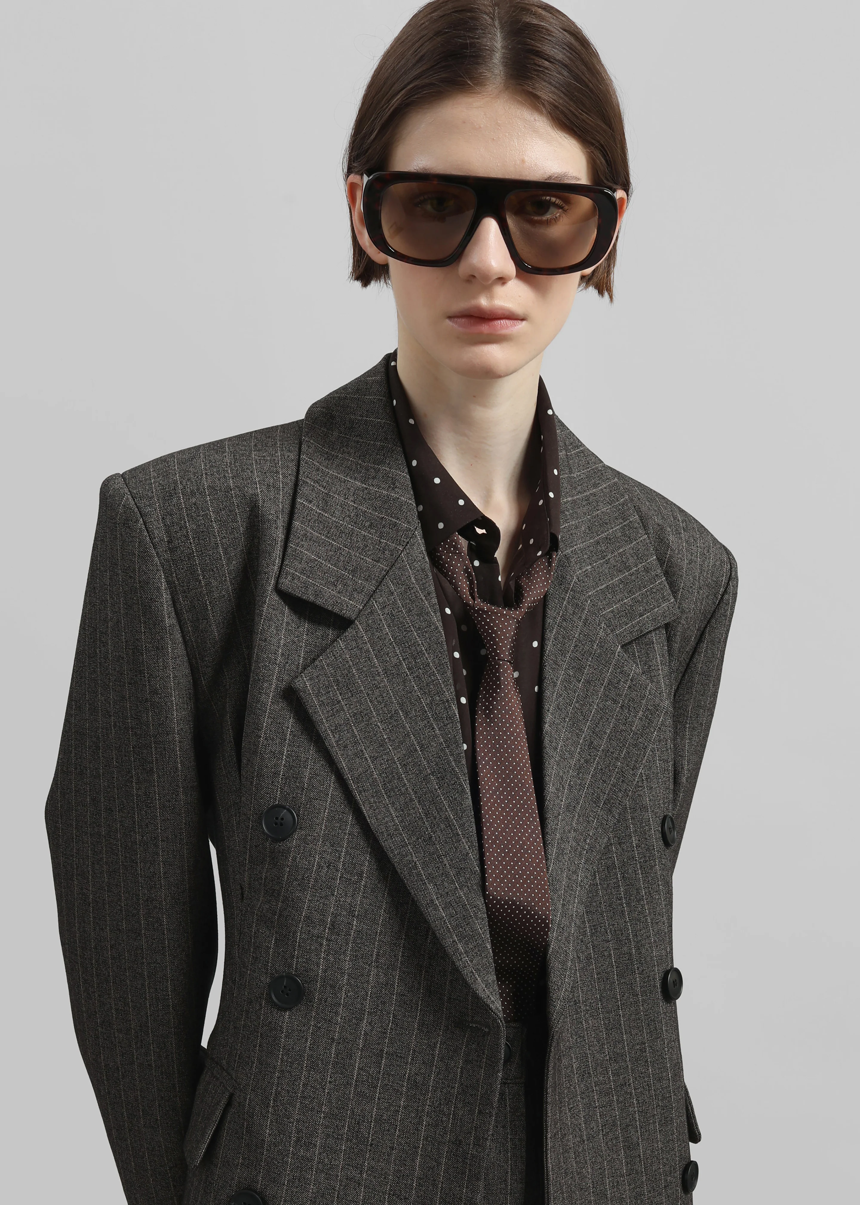 Tenby Striped Cinched Blazer - Brown Melange - Image 3