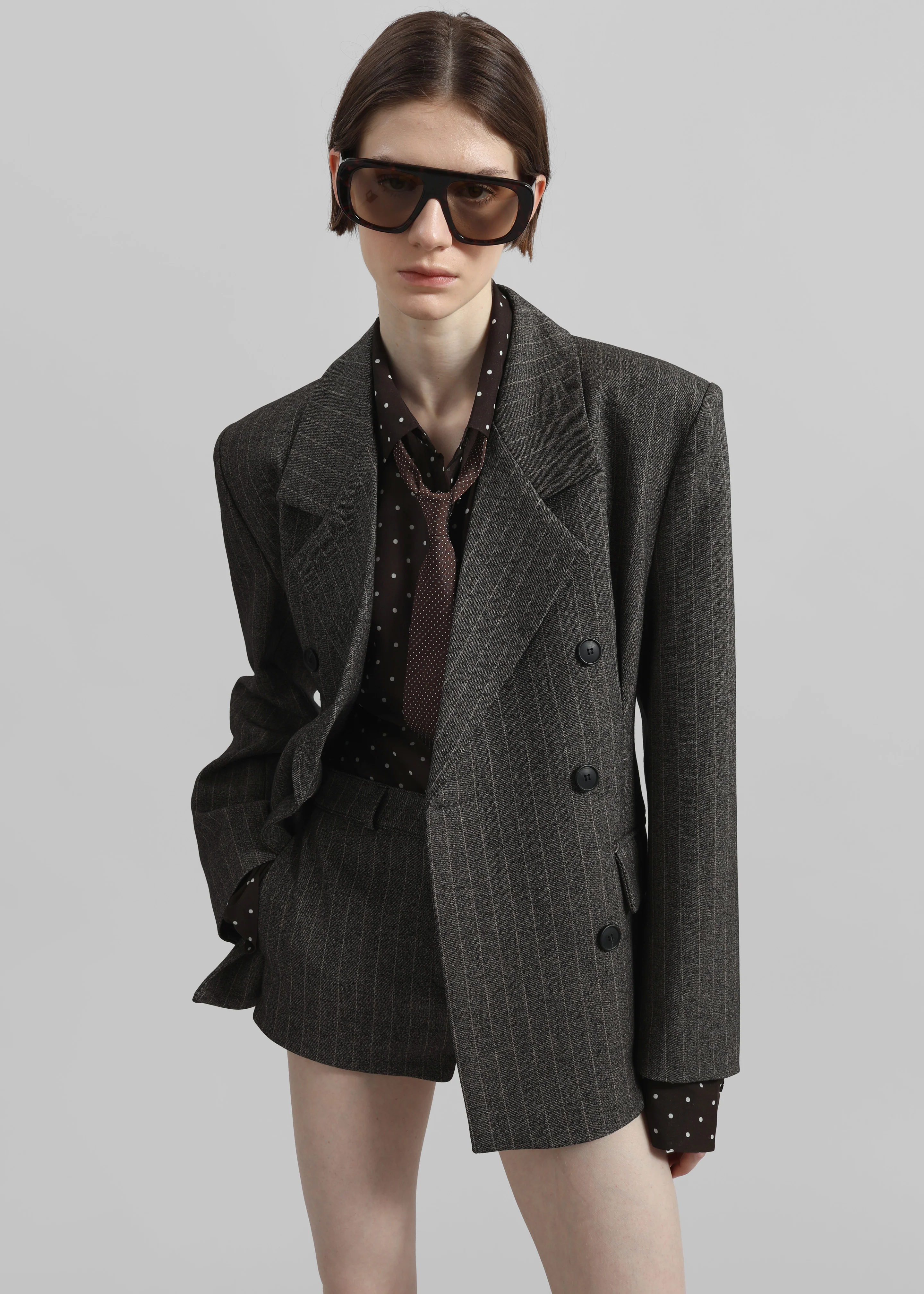 Tenby Striped Cinched Blazer - Brown Melange - Image 6