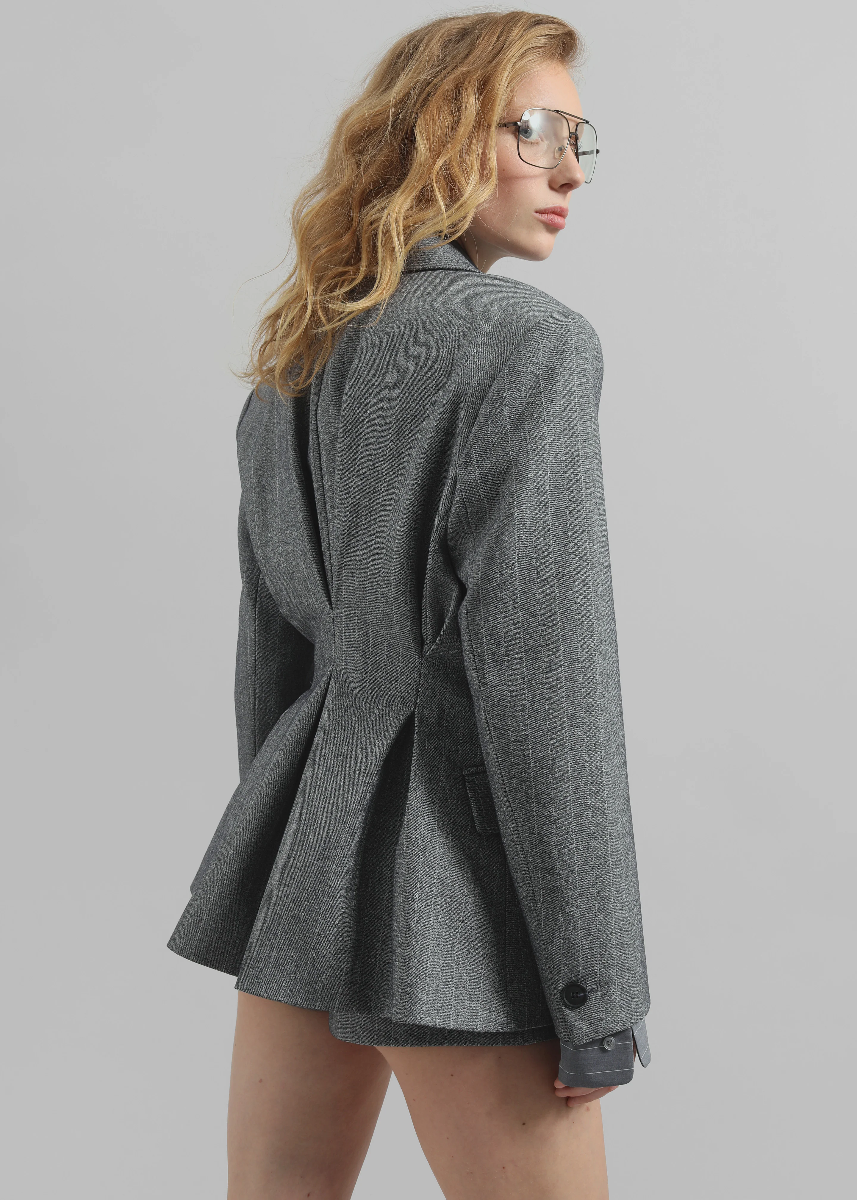 Tenby Striped Cinched Blazer - Grey Melange - Image 2